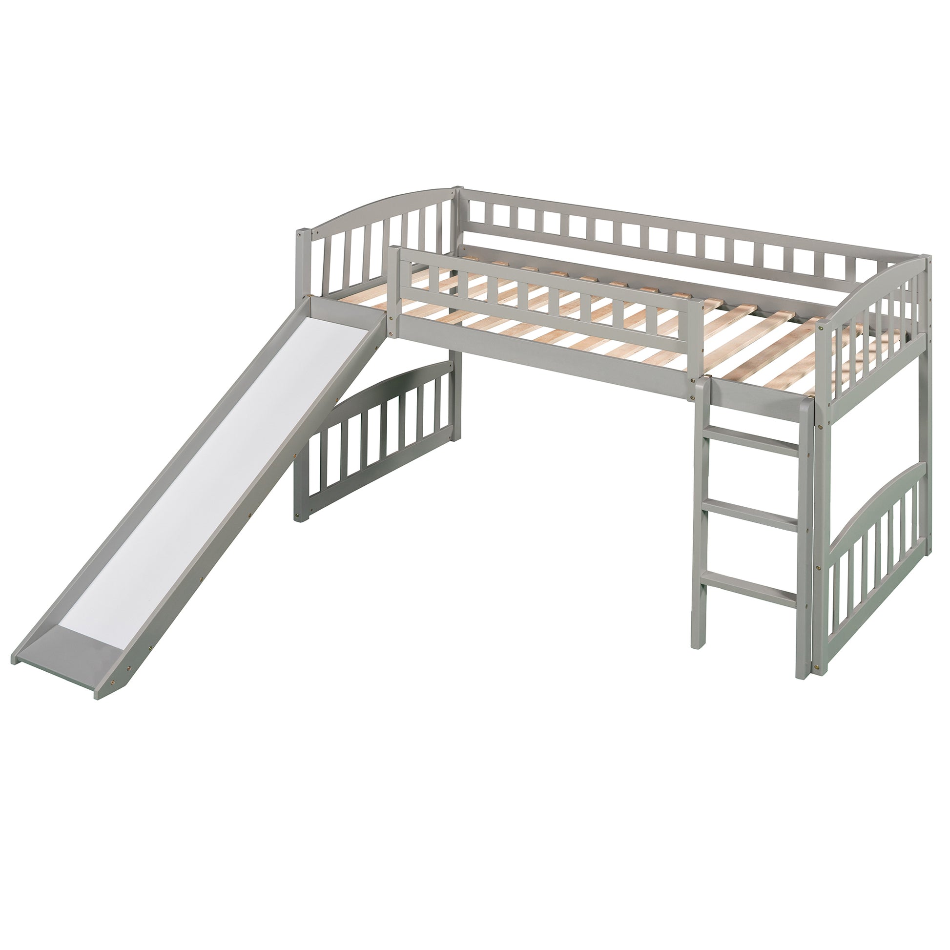 Twin Size Loft Bed With Slide And Ladder, Gray Old Sku:Lp000504Aae Gray Solid Wood