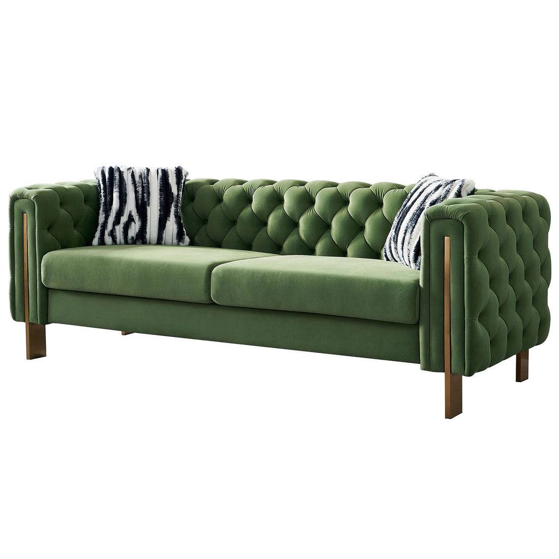 Chesterfield Modern Tufted Velvet Living Room Sofa, 84.25''W Couch,Mint Green Mint Green Velvet Wood Primary Living Space Tufted Back Modern Square Arms Foam Velvet 2 Seat