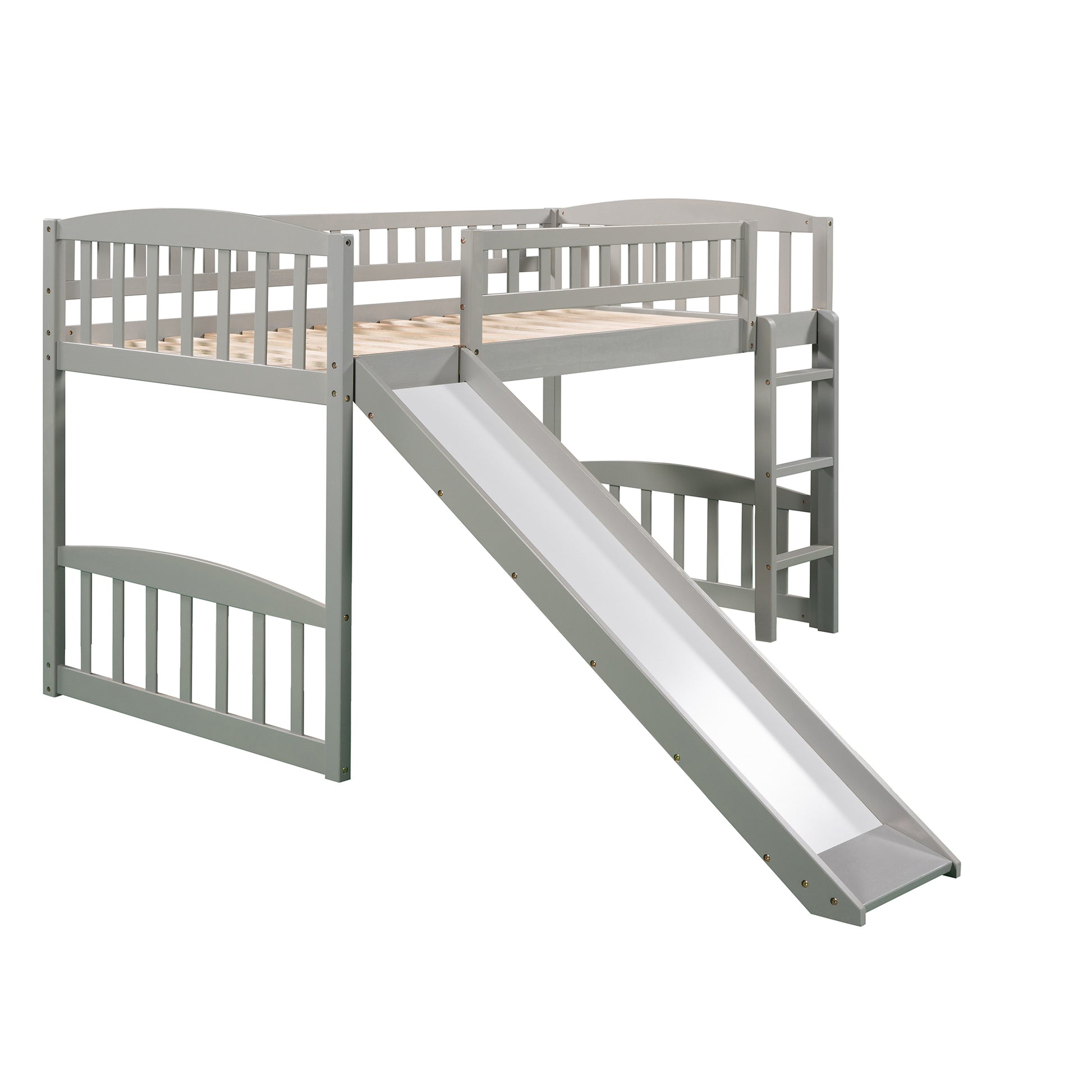 Twin Size Loft Bed With Slide And Ladder, Gray Old Sku:Lp000504Aae Gray Solid Wood