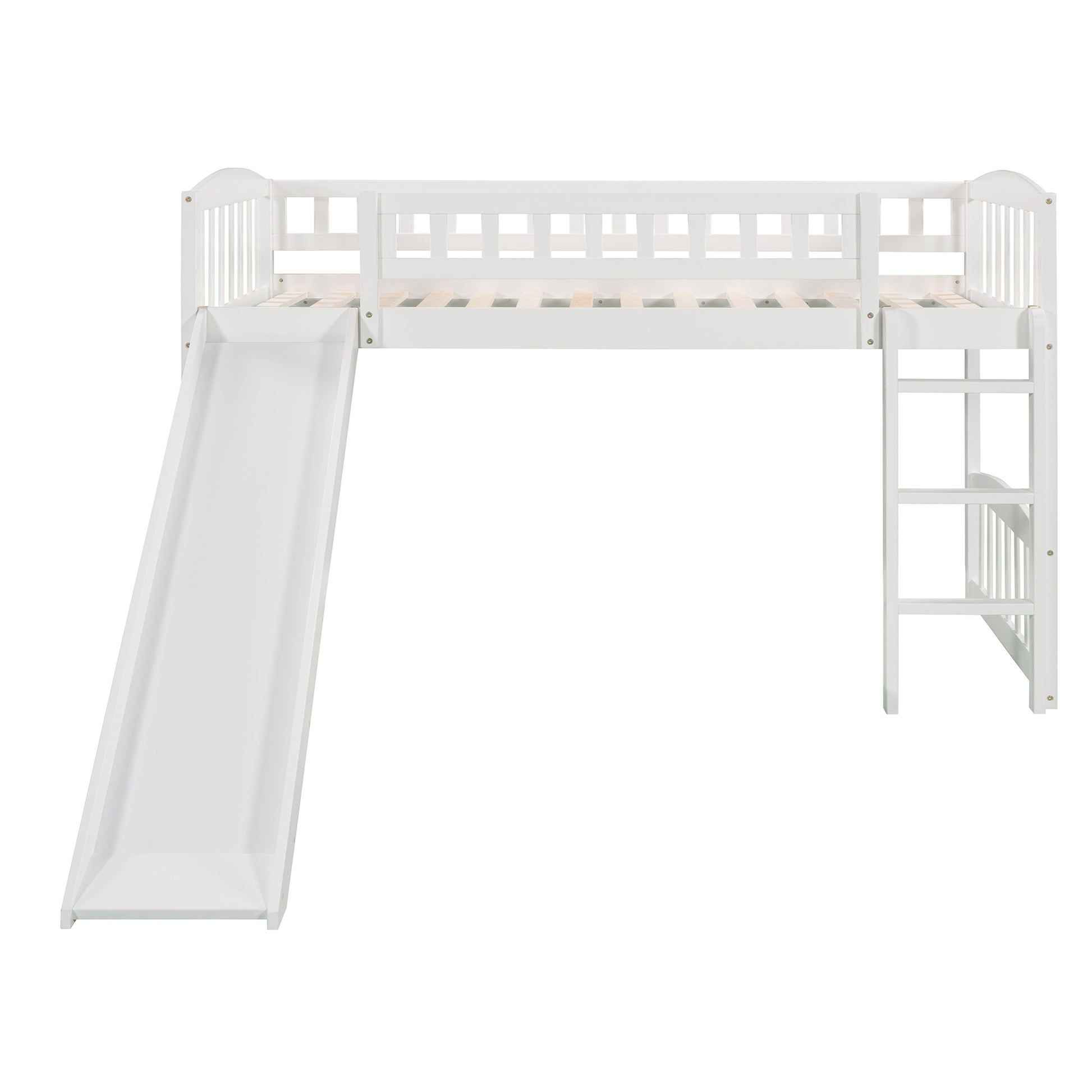 Twin Size Loft Bed With Slide And Ladder, White Old Sku: Lp000504Aak White Solid Wood