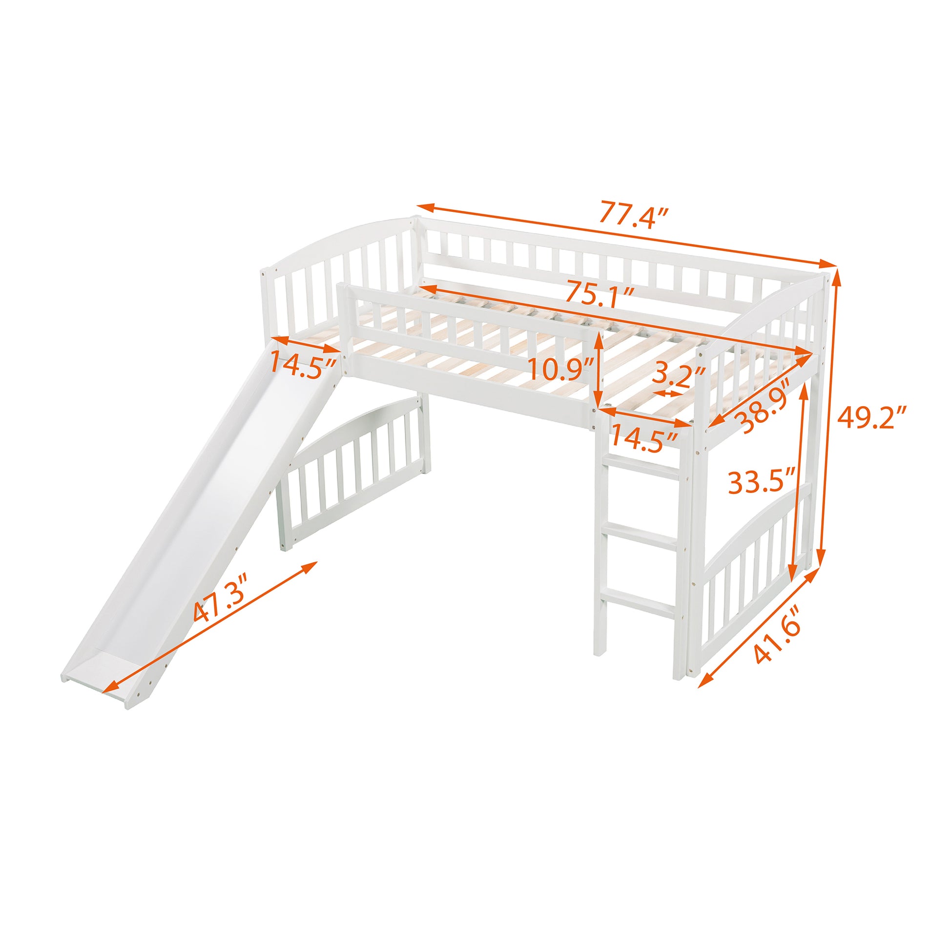 Twin Size Loft Bed With Slide And Ladder, White Old Sku: Lp000504Aak White Solid Wood