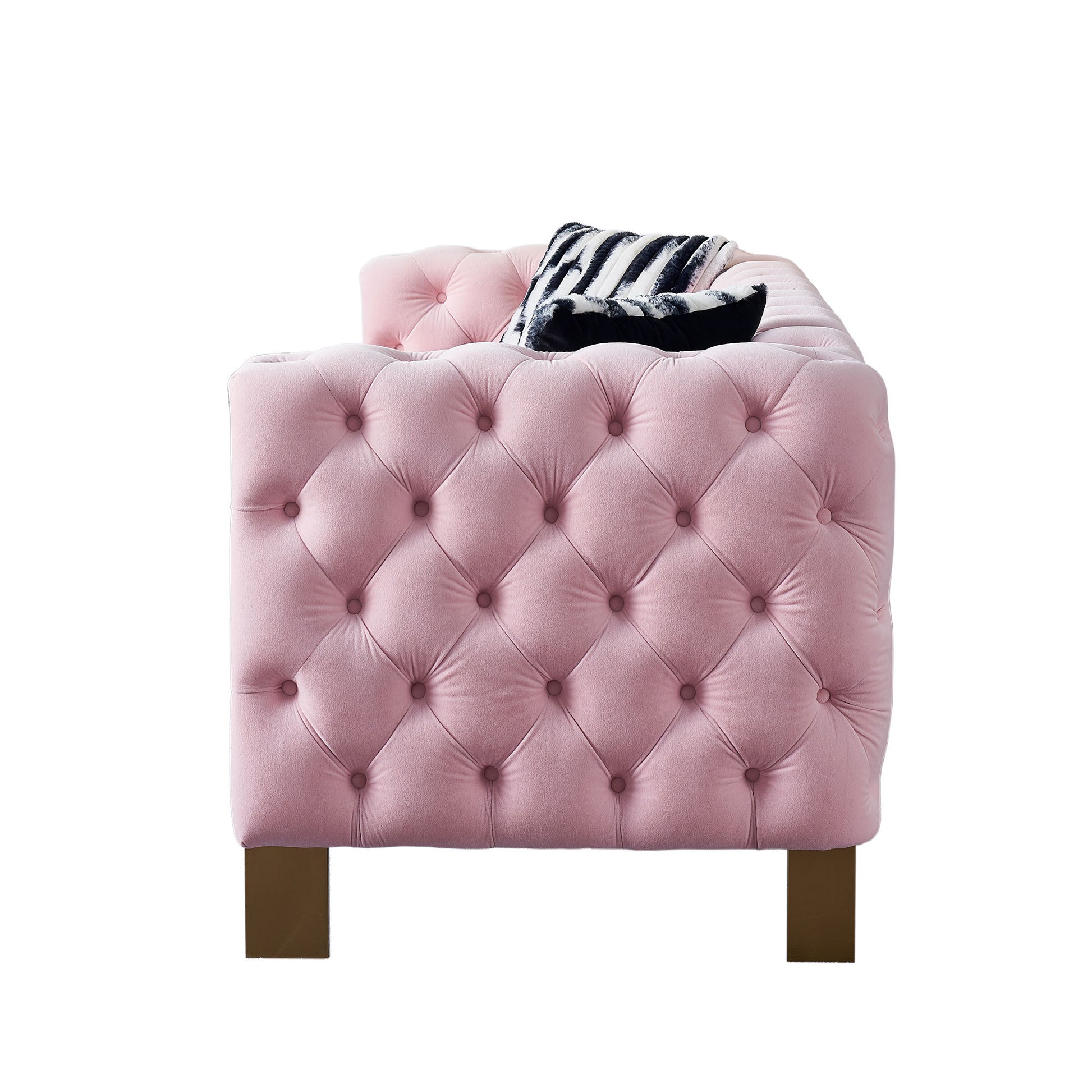 Chesterfield Modern Tufted Velvet Living Room Sofa, 84.25''W Couch,Pink Pink Foam Velvet
