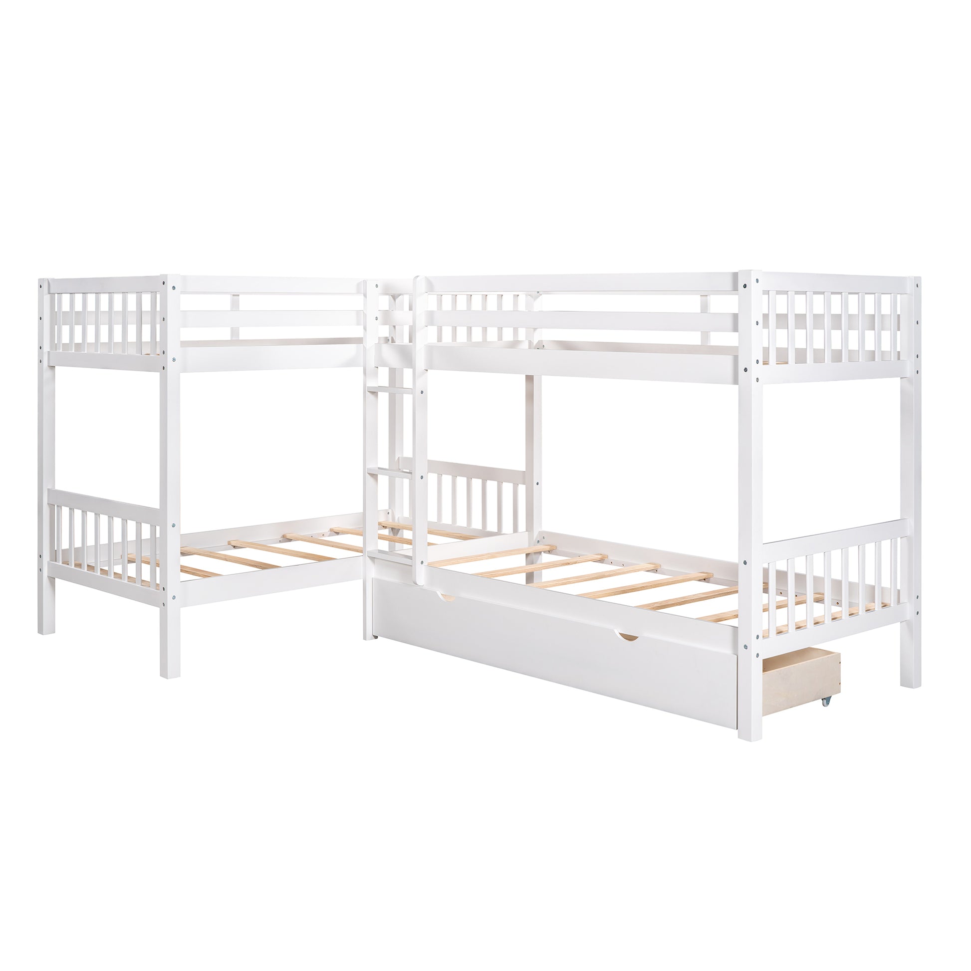 Twin L Shaped Bunk Bed With Drawers Gray Old Sku :Lp000038Aak White Solid Wood