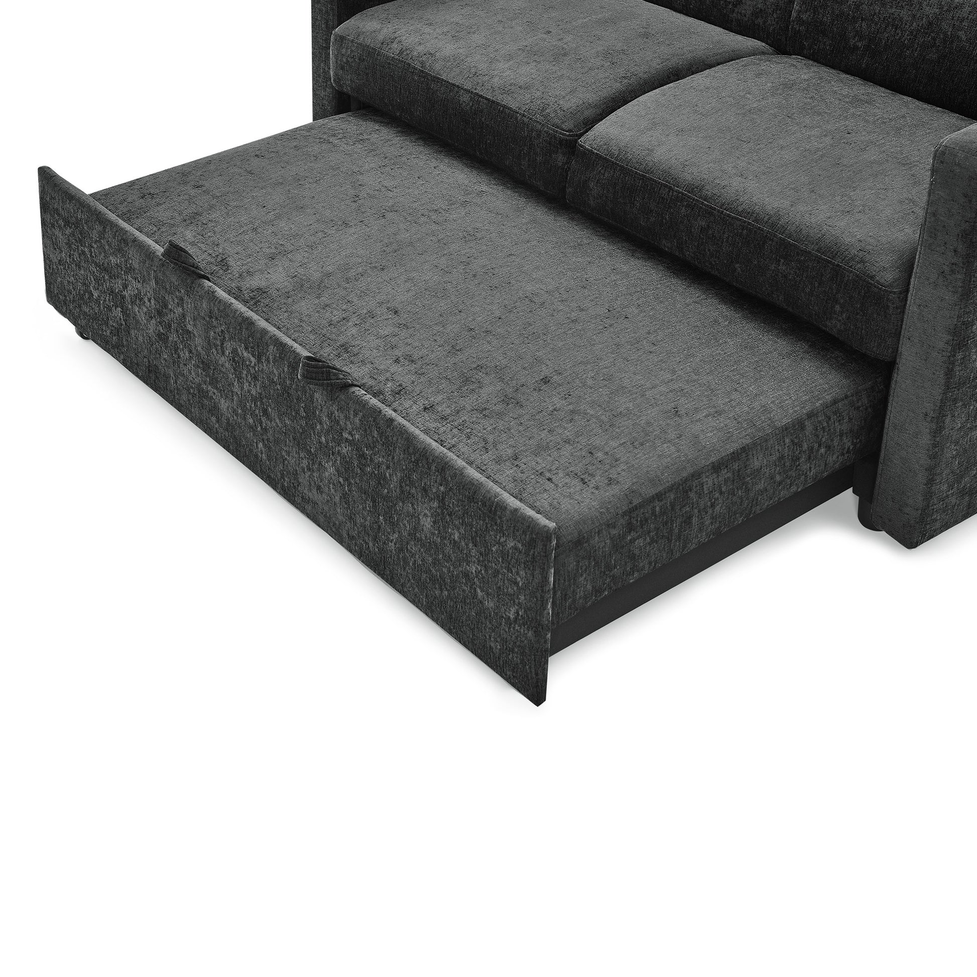 Loveseats Sofa Bed With Pull Out Bed,Adjsutable Back And Two Arm Pocket,Black 54.5"X33"X31.5" Black Chenille 2 Seat