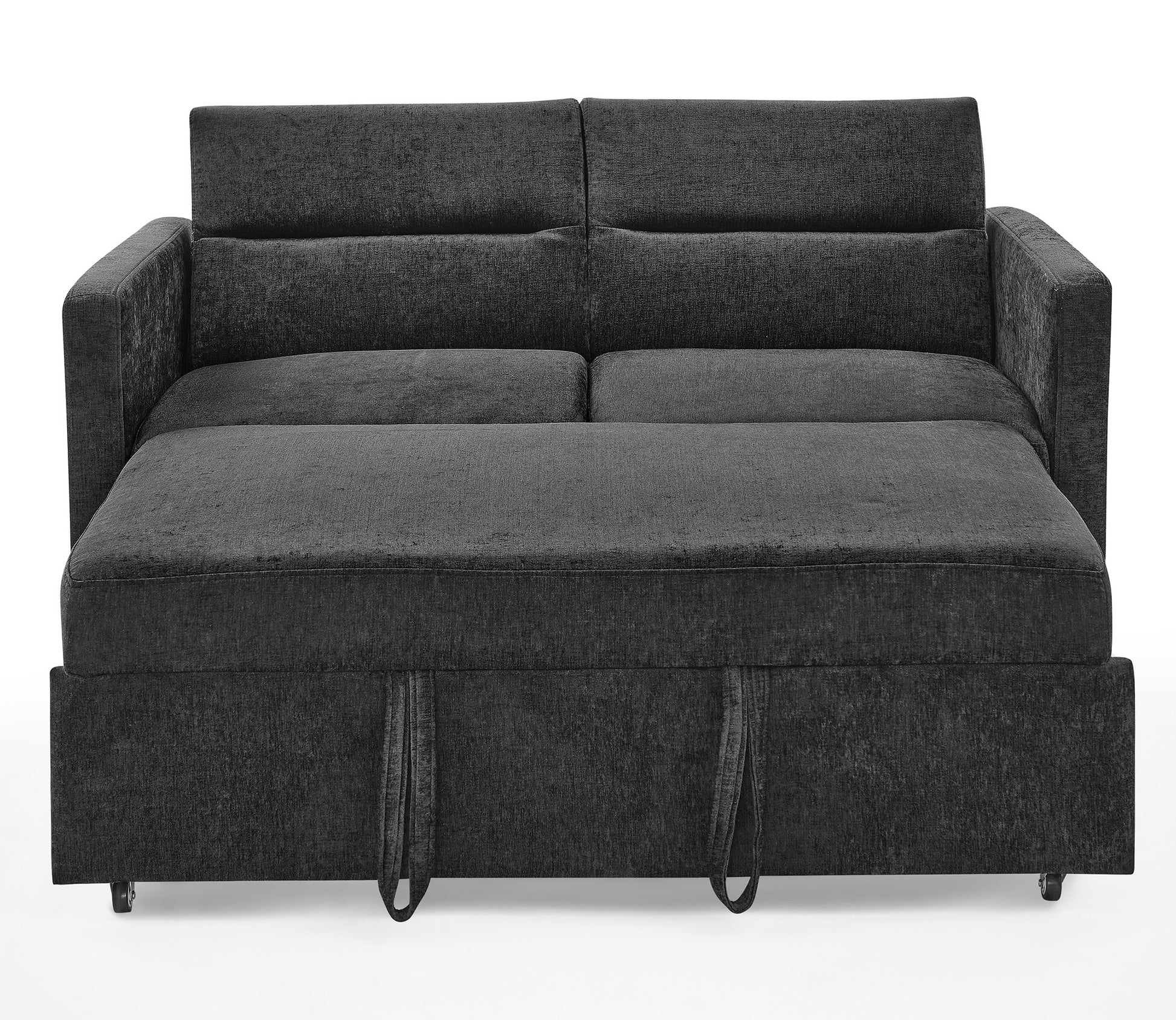 Loveseats Sofa Bed With Pull Out Bed,Adjsutable Back And Two Arm Pocket,Black 54.5"X33"X31.5" Black Chenille 2 Seat