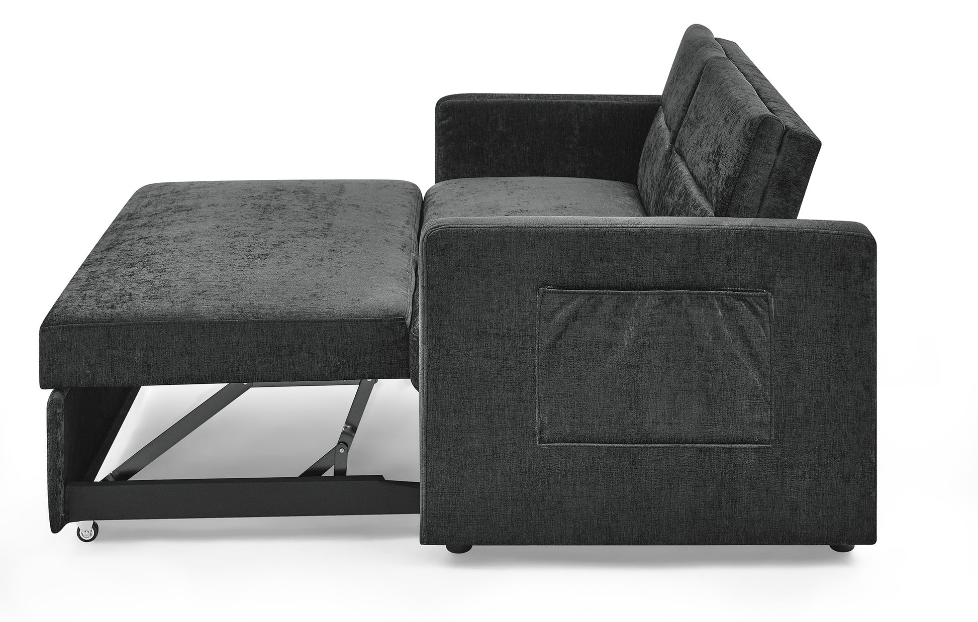 Loveseats Sofa Bed With Pull Out Bed,Adjsutable Back And Two Arm Pocket,Black 54.5"X33"X31.5" Black Chenille 2 Seat