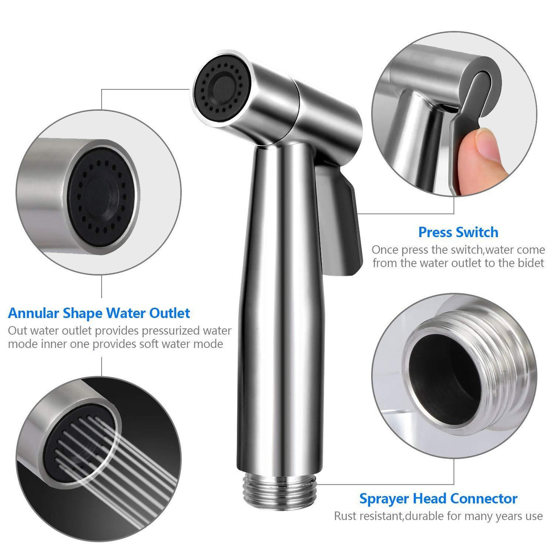 Bidet Sprayer For Toilet, Handheld Sprayer Kit, Hand Held Bidet, Cloth Diaper Sprayer Set Easy To Install Brushed Nickel Stainless Steel