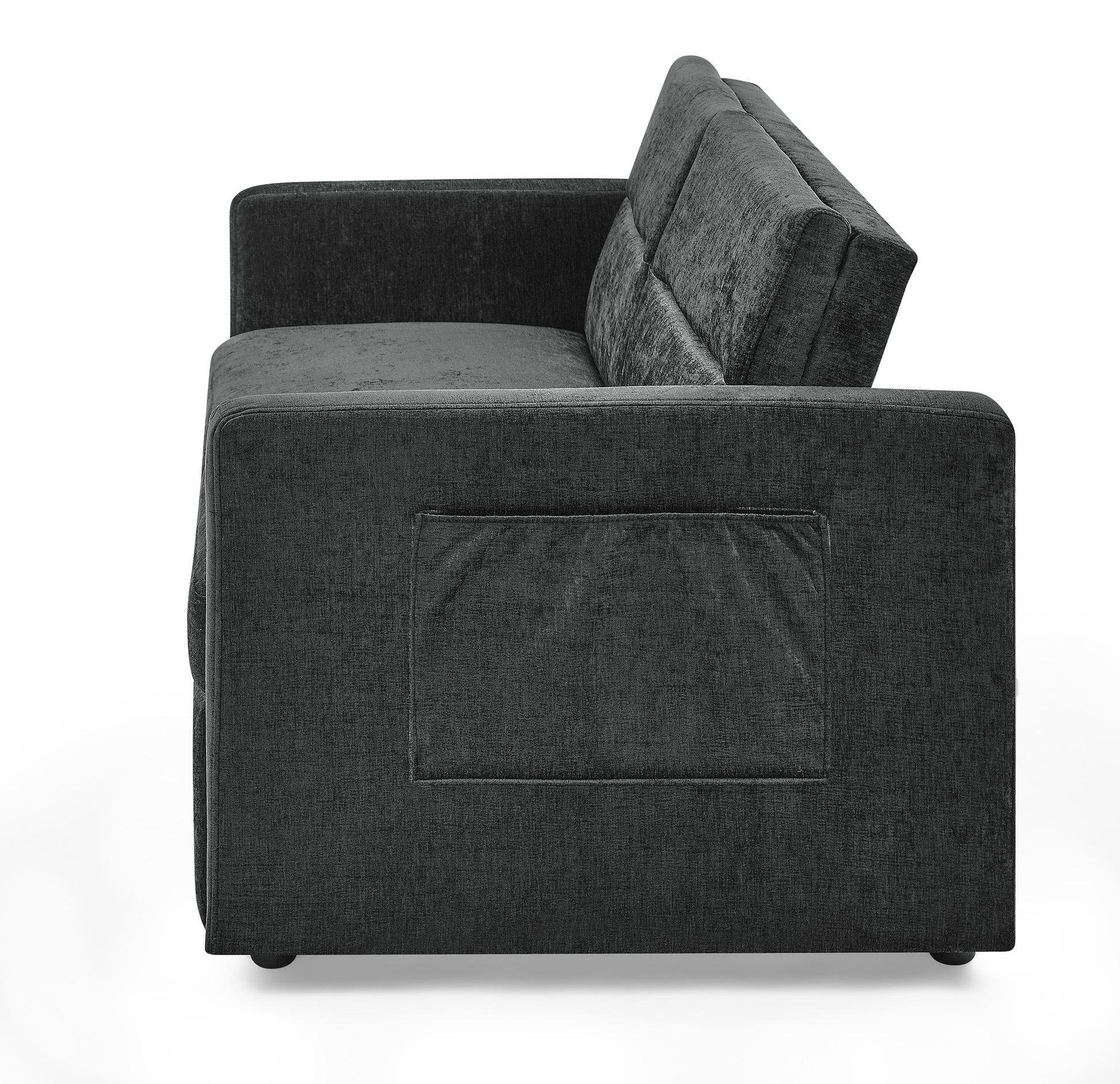 Loveseats Sofa Bed With Pull Out Bed,Adjsutable Back And Two Arm Pocket,Black 54.5"X33"X31.5" Black Chenille 2 Seat