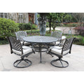 Cast Dessert Night Aluminum 5 Piece Round Dining Set With 4 Swivel Rockers, Sand Dollar Cushions Gunmetal Polyester Aluminum