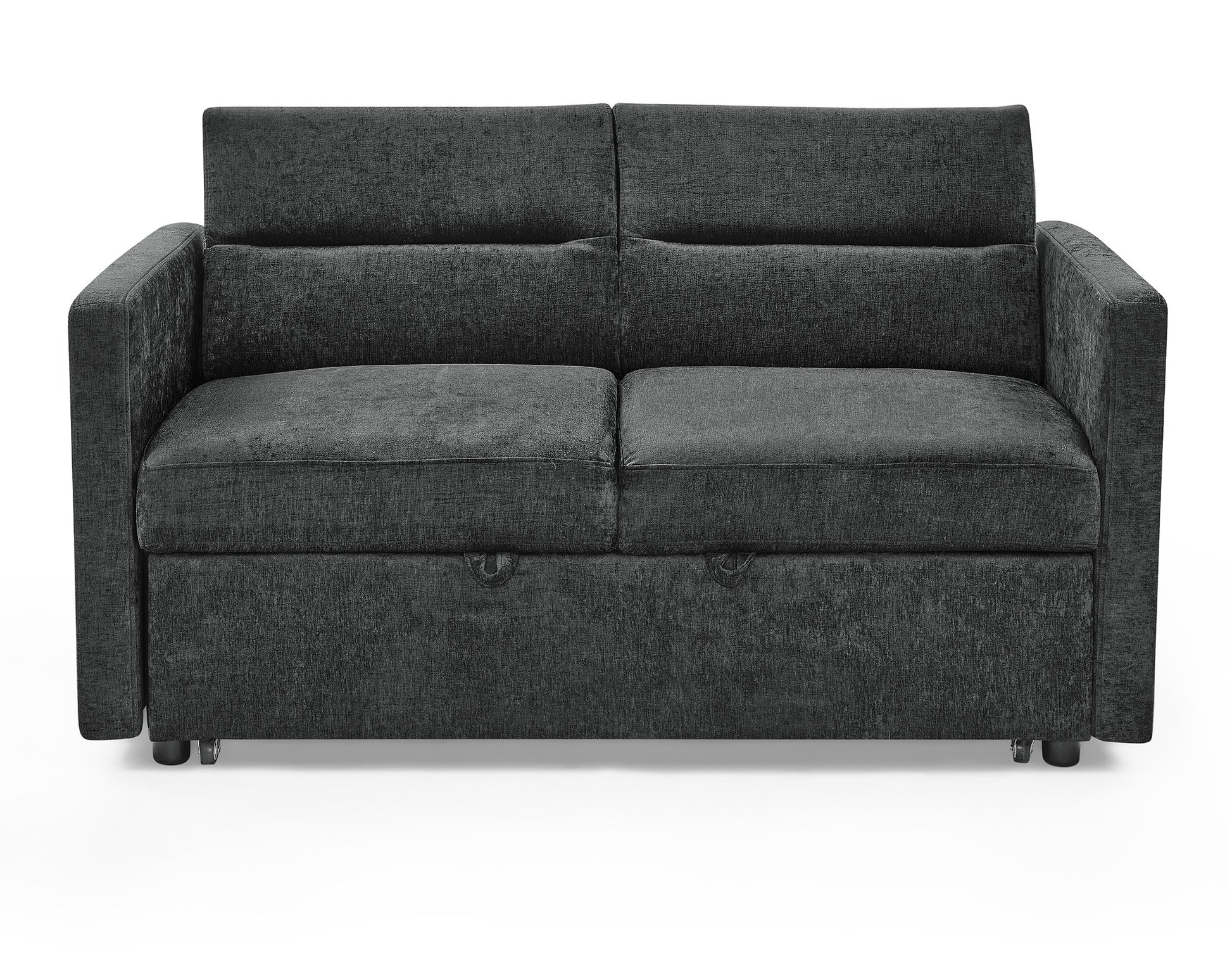 Loveseats Sofa Bed With Pull Out Bed,Adjsutable Back And Two Arm Pocket,Black 54.5"X33"X31.5" Black Chenille 2 Seat