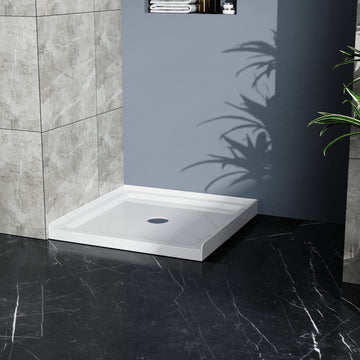 Goodyo 36X36In Shower Base White, Centered Drain And Single Threshold White Abs Acrylic