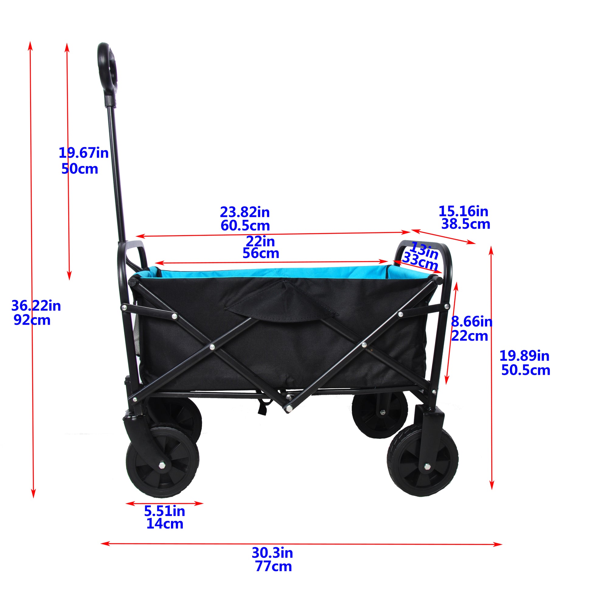 Mini Folding Wagon Garden Shopping Beach Cart Black Blue Black Steel