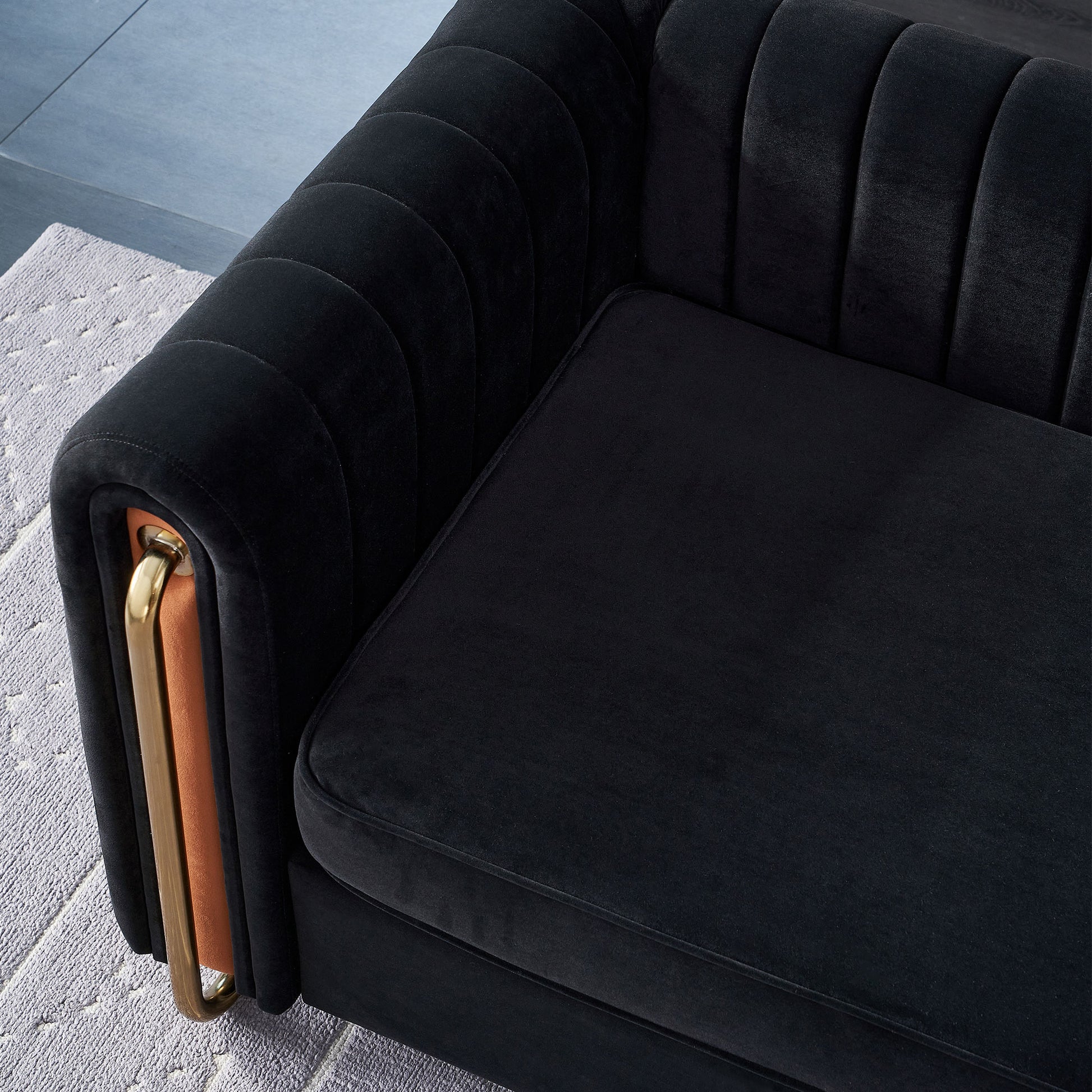 Contemporary Velvet Sofa Couch 84.25''W For Living Room, Black Black Velvet Wood Primary Living Space Tufted Back Modern Rolled Arms Foam Velvet 2 Seat