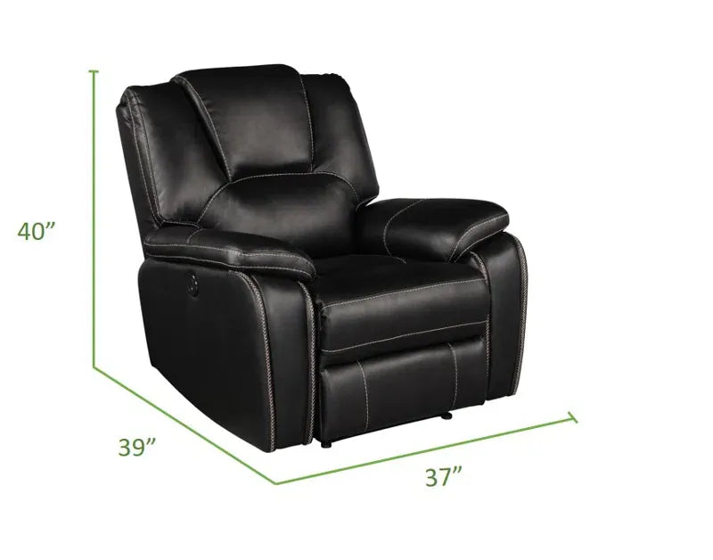 Hong Kong Power Reclining Chair Made With Faux Leather In Black Black Primary Living Space Contemporary,Modern Solid Wood Mdf Wood