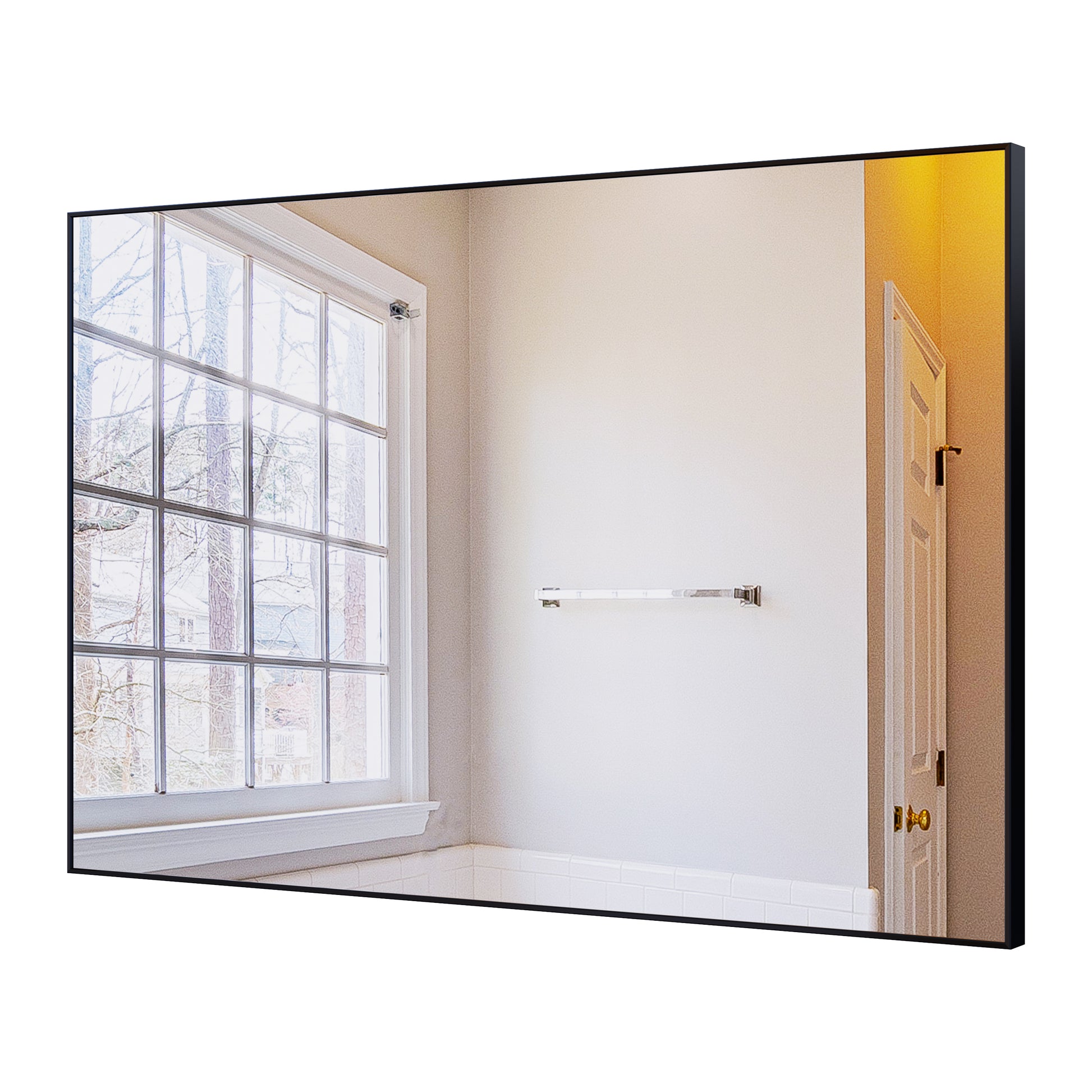 36X24 Inches Modern Black Bathroom Mirror With Aluminum Frame Vertical Or Horizontal Hanging Decorative Wall Mirrors For Living Room Bedroom Black Glass