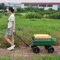 Folding Car Poly Garden Dump Truck With Steel Frame, 10 Inches. Pneumatic Tire, 300 Pound Capacity, 75 Liter Truck Body Grass Green Metal