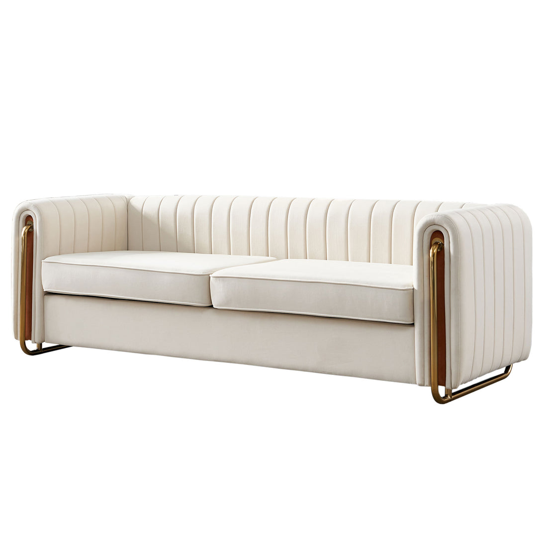 Contemporary Velvet Sofa Couch 84.25''W For Living Room, Beige Beige Velvet Wood Primary Living Space Tufted Back Modern Rolled Arms Foam Velvet 2 Seat