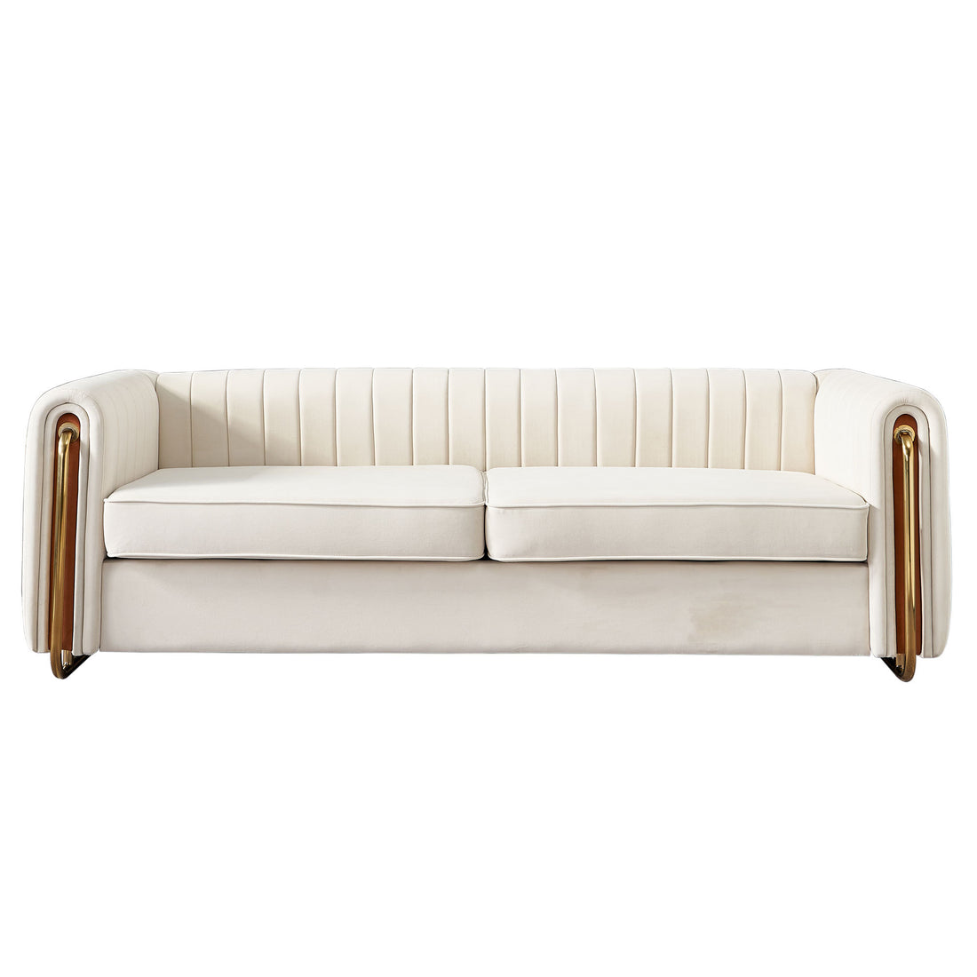 Contemporary Velvet Sofa Couch 84.25''W For Living Room, Beige Beige Velvet Wood Primary Living Space Tufted Back Modern Rolled Arms Foam Velvet 2 Seat