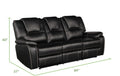 Hong Kong Power Reclining Sofa Made With Faux Leather In Black Black Faux Leather Wood Primary Living Space Medium Soft Cushion Back Modern Solid Wood Mdf Wood 3 Seat