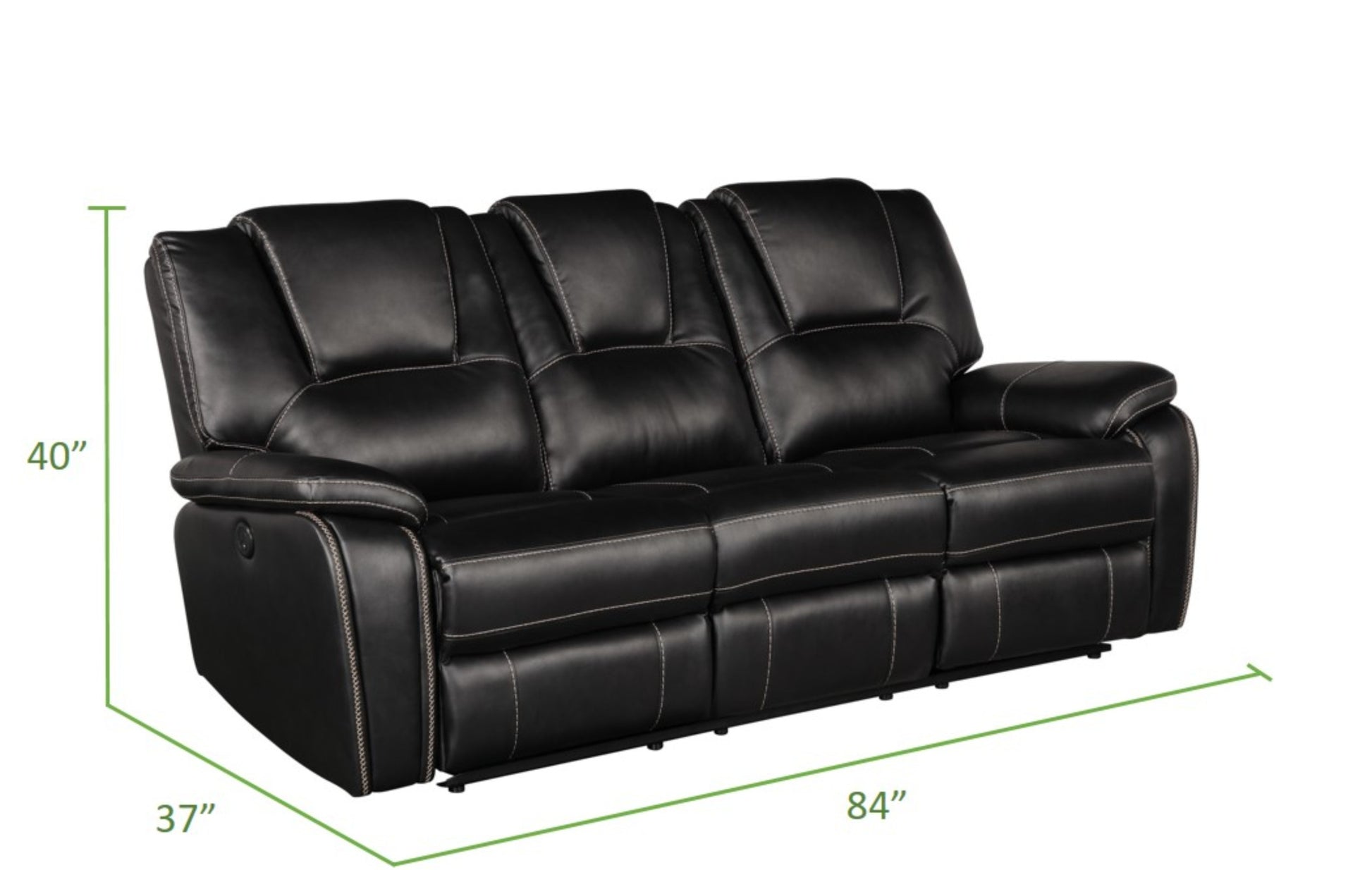 Hong Kong 3 Piece Power Reclining Sofa Set Made With Faux Leather In Black Black Faux Leather Metal Primary Living Space Medium Soft Cushion Back Contemporary,Modern Solid Wood Mdf Wood 6 Seat