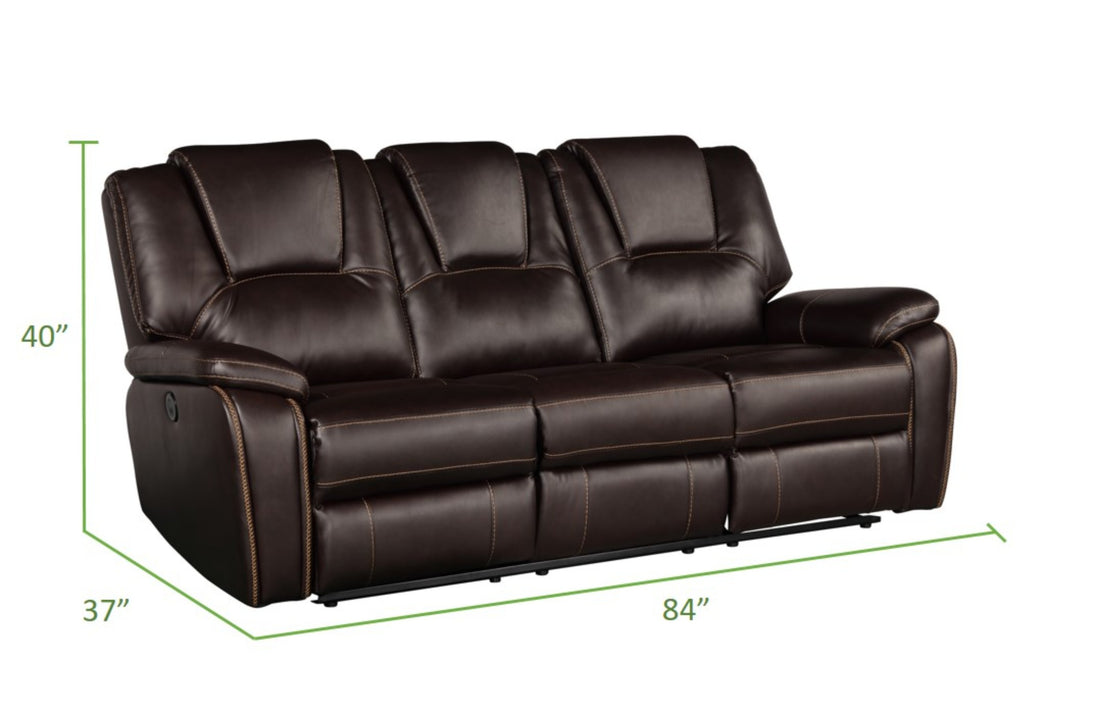 Hong Kong Power Reclining Sofa Made With Faux Leather In Brown Brown Faux Leather Wood Primary Living Space Medium Soft Cushion Back Modern Solid Wood Mdf Wood 3 Seat