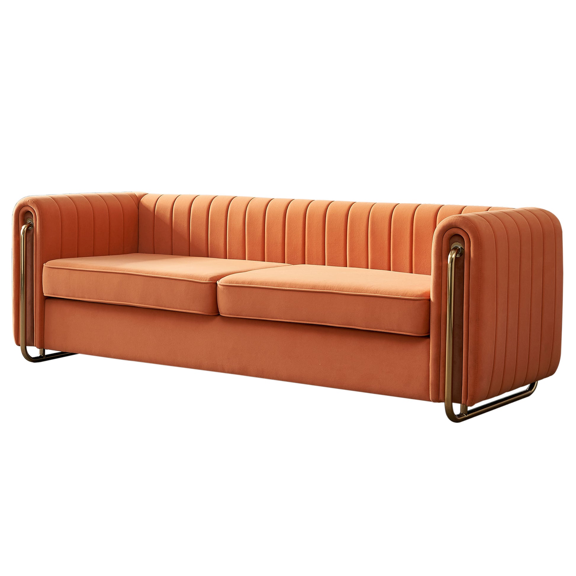 Contemporary Velvet Sofa Couch 84.25''W For Living Room, Orange Orange Velvet Wood Primary Living Space Tufted Back Modern Rolled Arms Foam Velvet 2 Seat