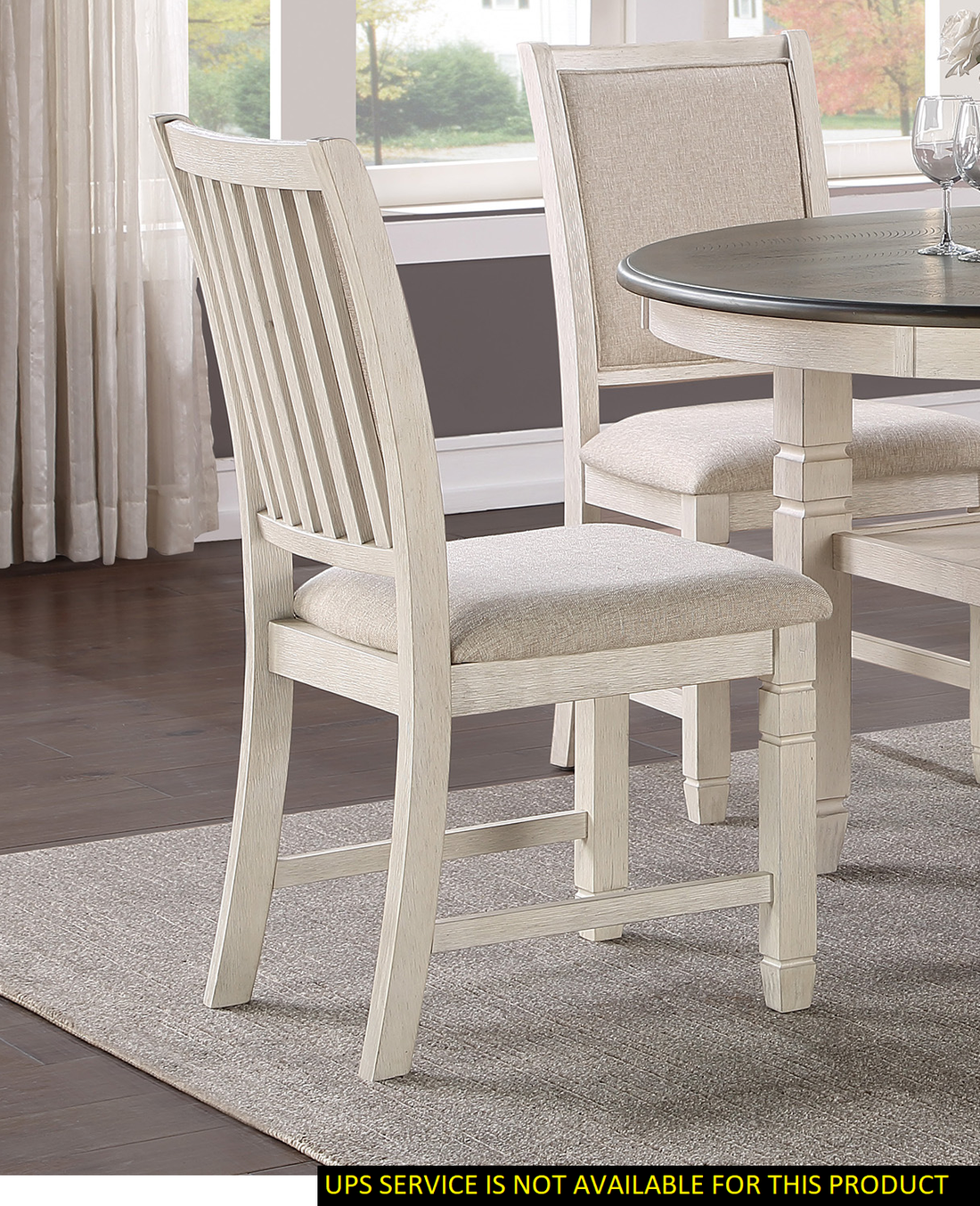 Antique White Finish Wooden Side Chairs 2Pcs Set Textured Fabric Upholstered Dining Chairs Antique White Dining Room Transitional Wood