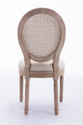 French Style Solid Wood Frame Antique Painting Linen Fabric Rattan Back Dining Chair,Set Of 2,Cream Cream Foam Solid Wood