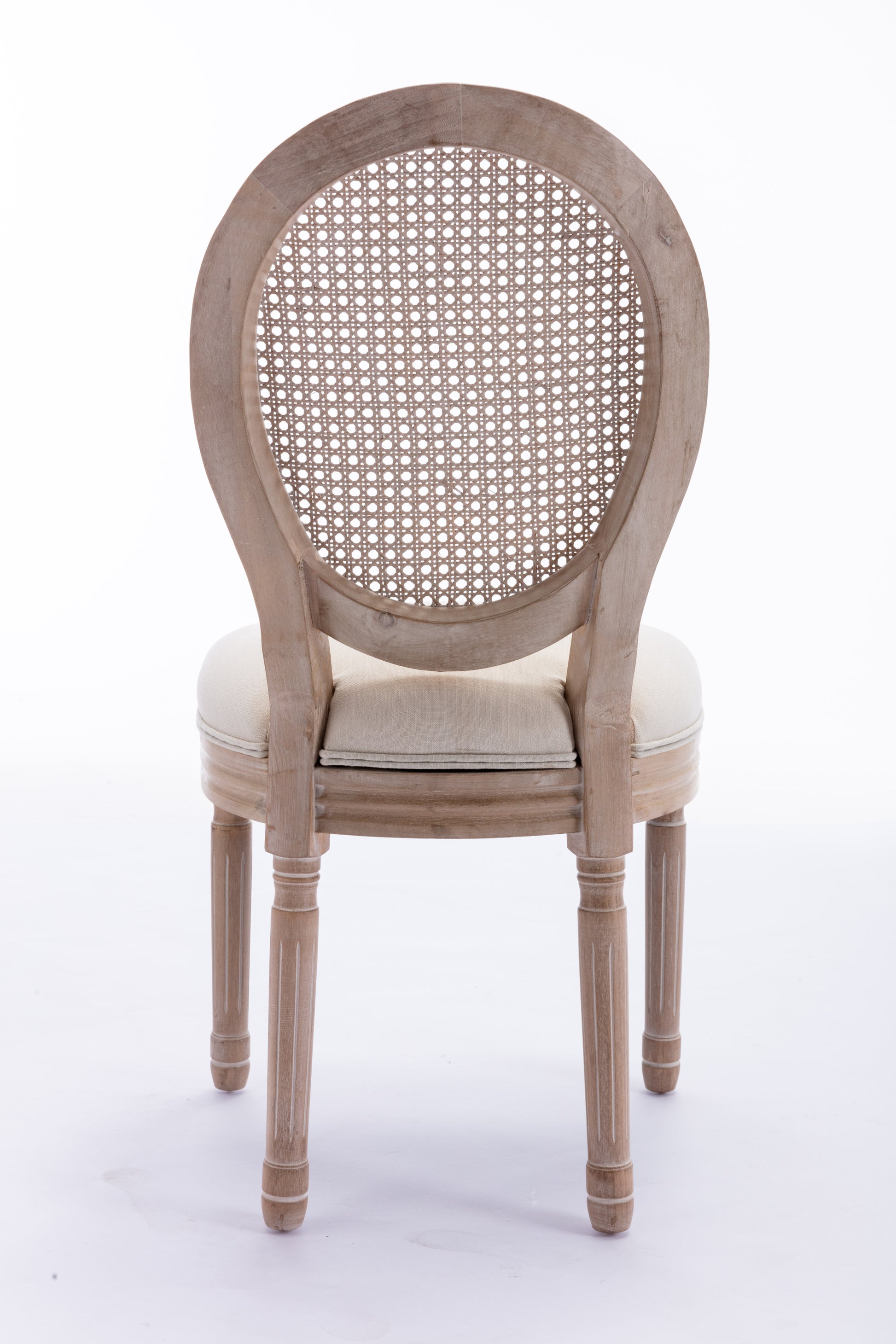 French Style Solid Wood Frame Antique Painting Linen Fabric Rattan Back Dining Chair,Set Of 2,Cream Cream Foam Solid Wood
