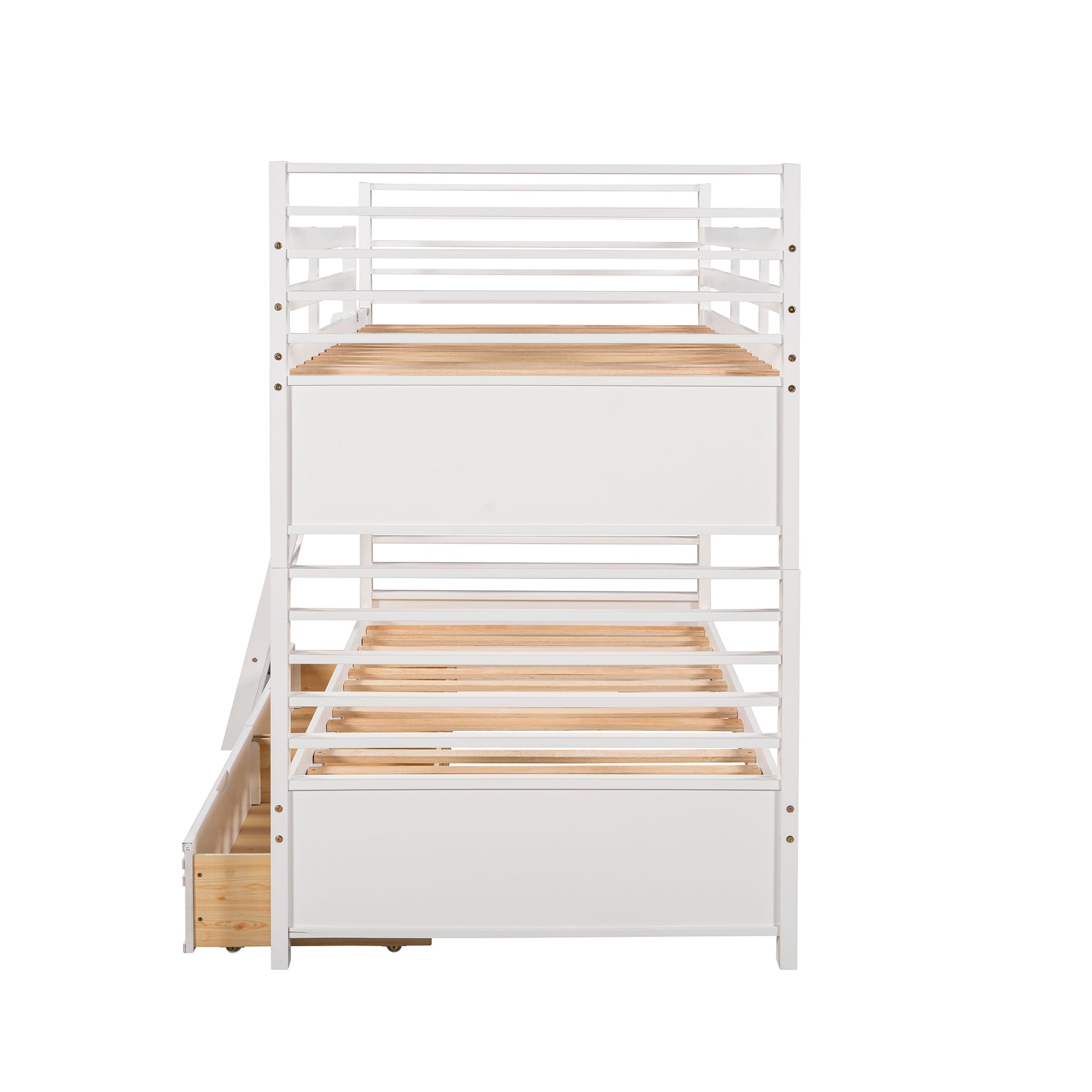 Twin Over Twin Wood Bunk Bed With Two Drawers White White Solid Wood