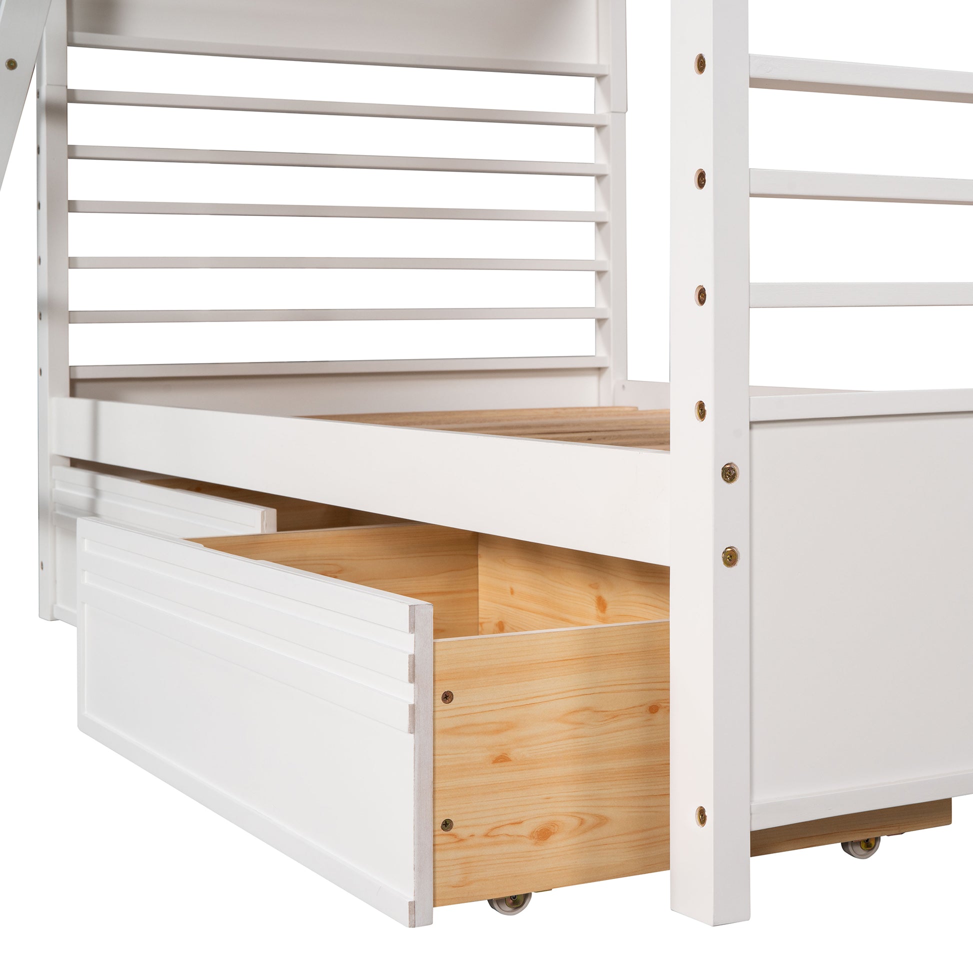 Twin Over Twin Wood Bunk Bed With Two Drawers White White Solid Wood