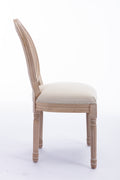 French Style Solid Wood Frame Antique Painting Linen Fabric Rattan Back Dining Chair,Set Of 2,Cream Cream Foam Solid Wood
