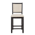 Beautiful Black Finish Wooden Counter Height Chairs 2Pcs Set Beige Color Textured Fabric Upholstered Dining Chairs Black Dining Room Transitional Wood