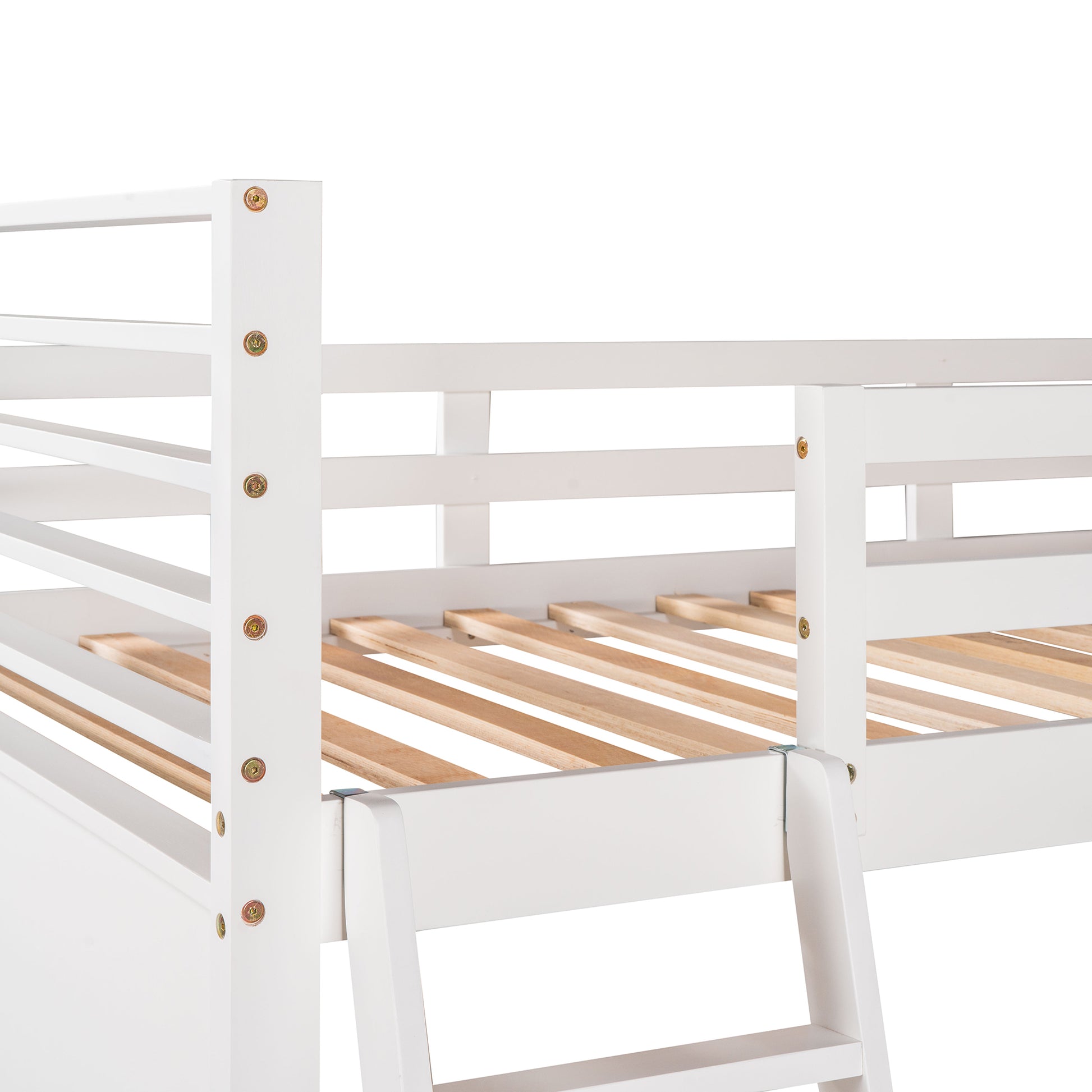 Twin Over Twin Wood Bunk Bed With Two Drawers White White Solid Wood