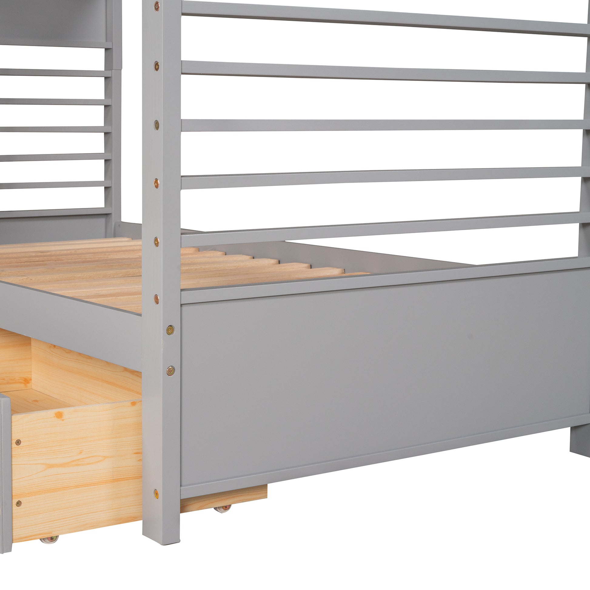 Twin Over Twin Wood Bunk Bed With Two Drawers Gray Gray Solid Wood