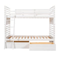 Twin Over Twin Wood Bunk Bed With Two Drawers White White Solid Wood