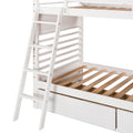 Twin Over Twin Wood Bunk Bed With Two Drawers White White Solid Wood