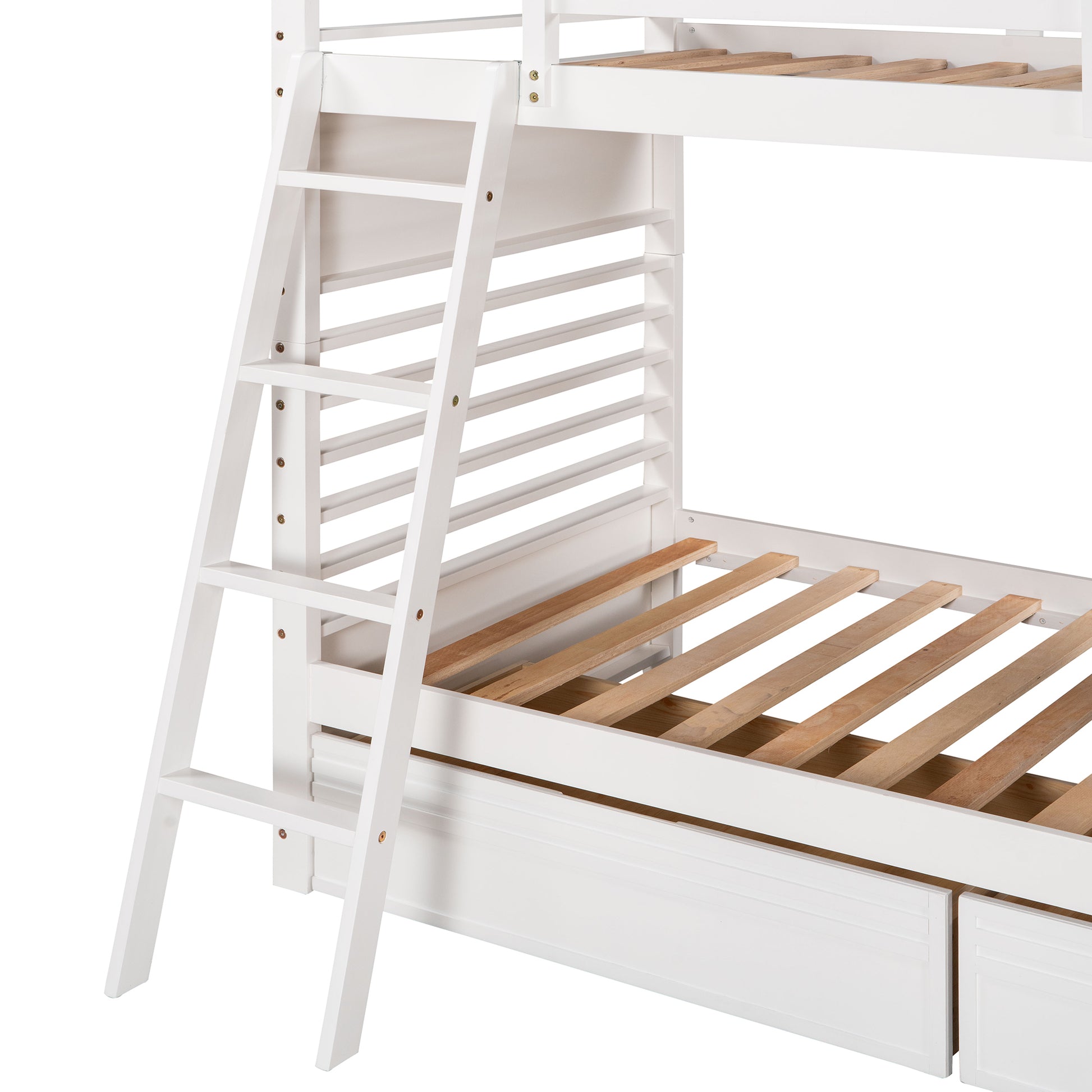 Twin Over Twin Wood Bunk Bed With Two Drawers White White Solid Wood