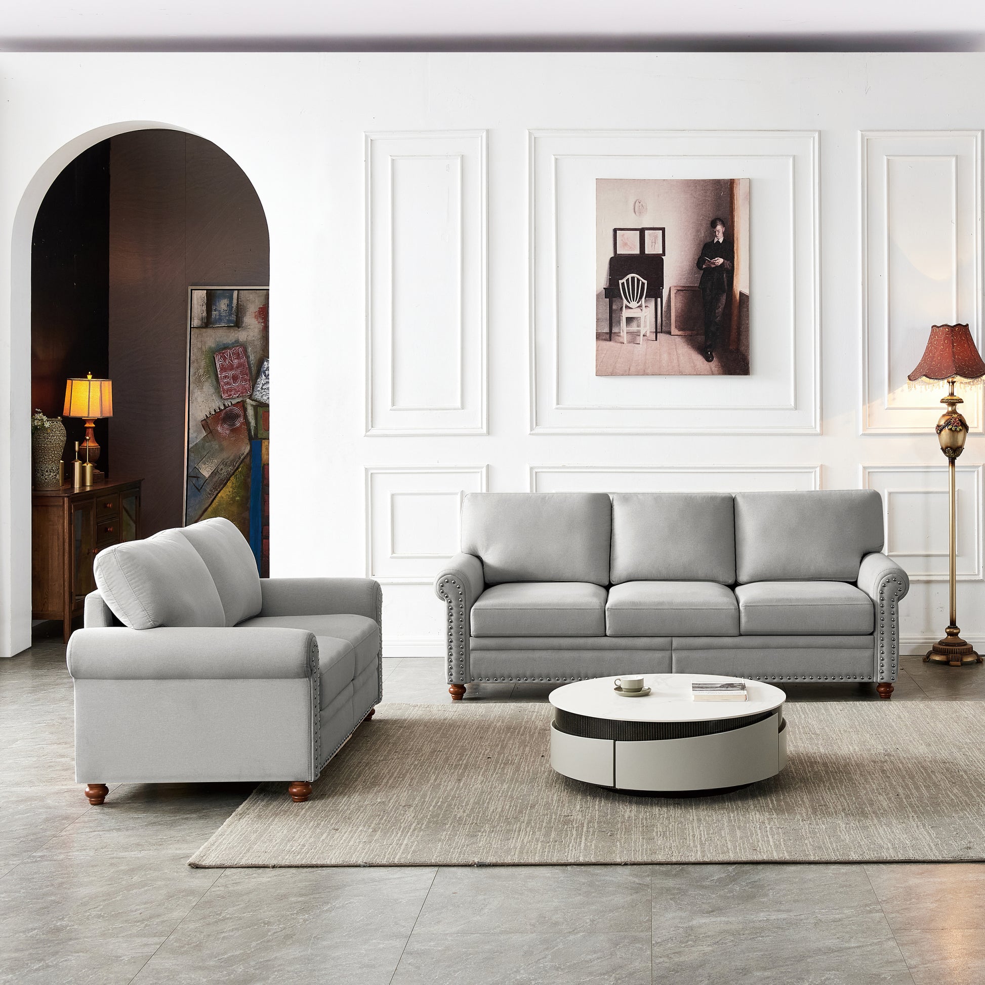 Linen Fabric Upholstery With Storage Sofa 2 3 Sectional Grey Grey Foam Fabric