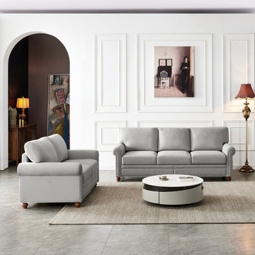 Linen Fabric Upholstery With Storage Sofa 2 3 Sectional Grey Grey Foam Fabric