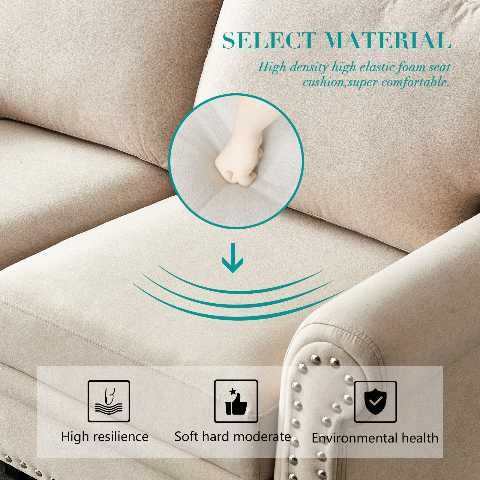 Linen Fabric Upholstery With Storage Sofa Beige Beige Foam Fabric