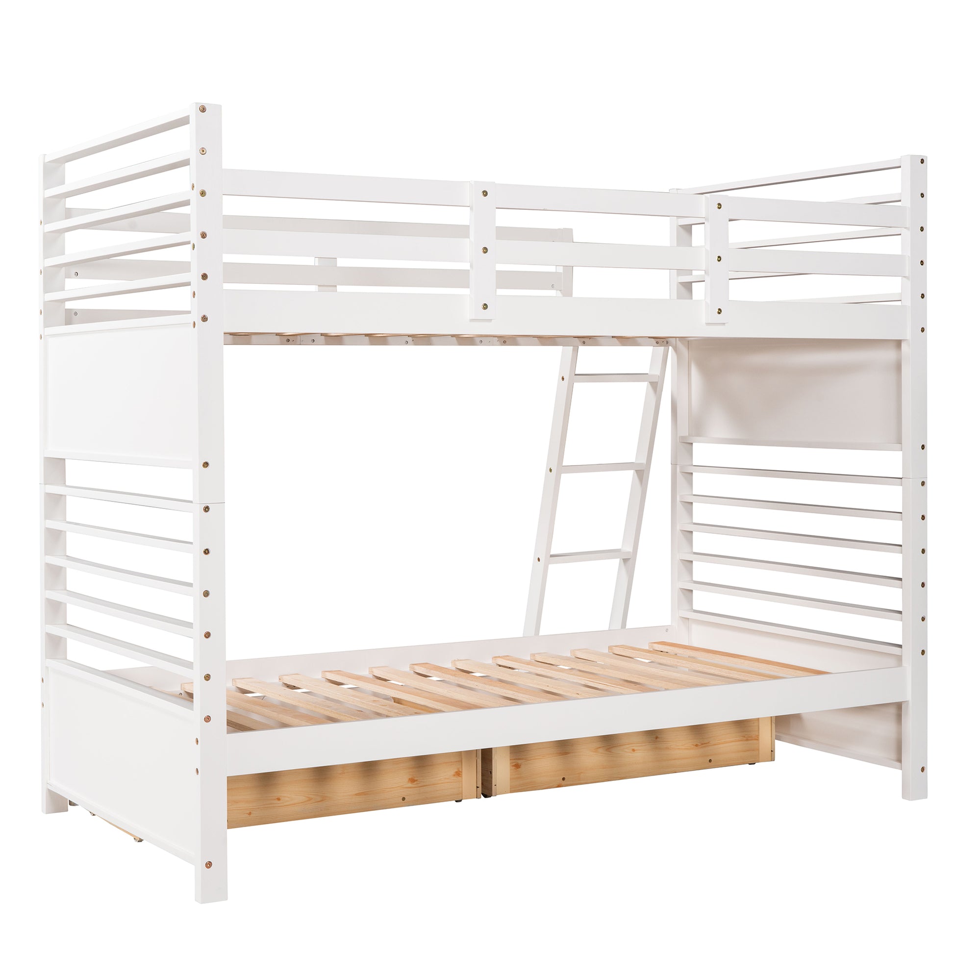 Twin Over Twin Wood Bunk Bed With Two Drawers White White Solid Wood