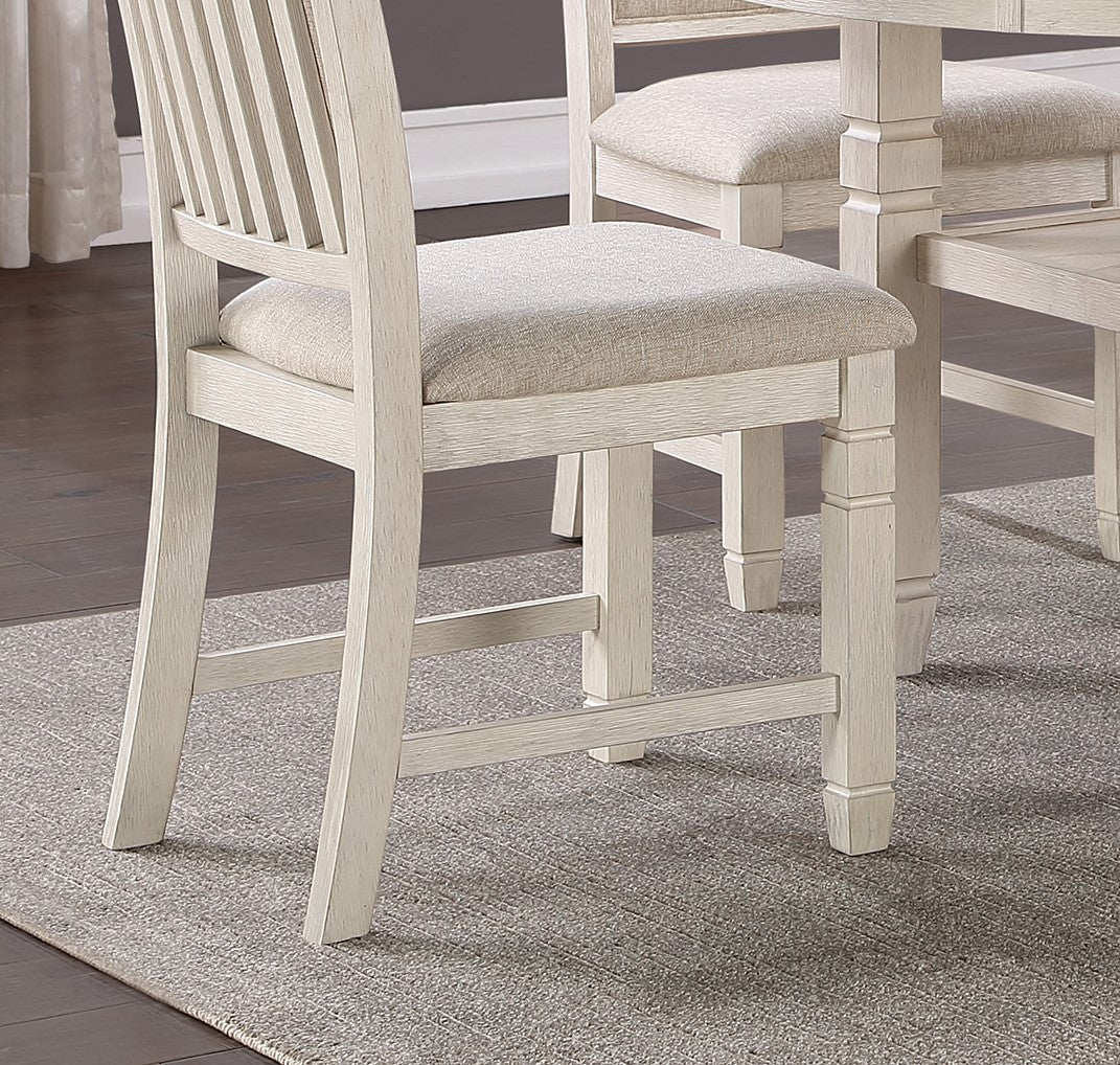 Antique White Finish Wooden Side Chairs 2Pcs Set Textured Fabric Upholstered Dining Chairs Antique White Dining Room Transitional Wood