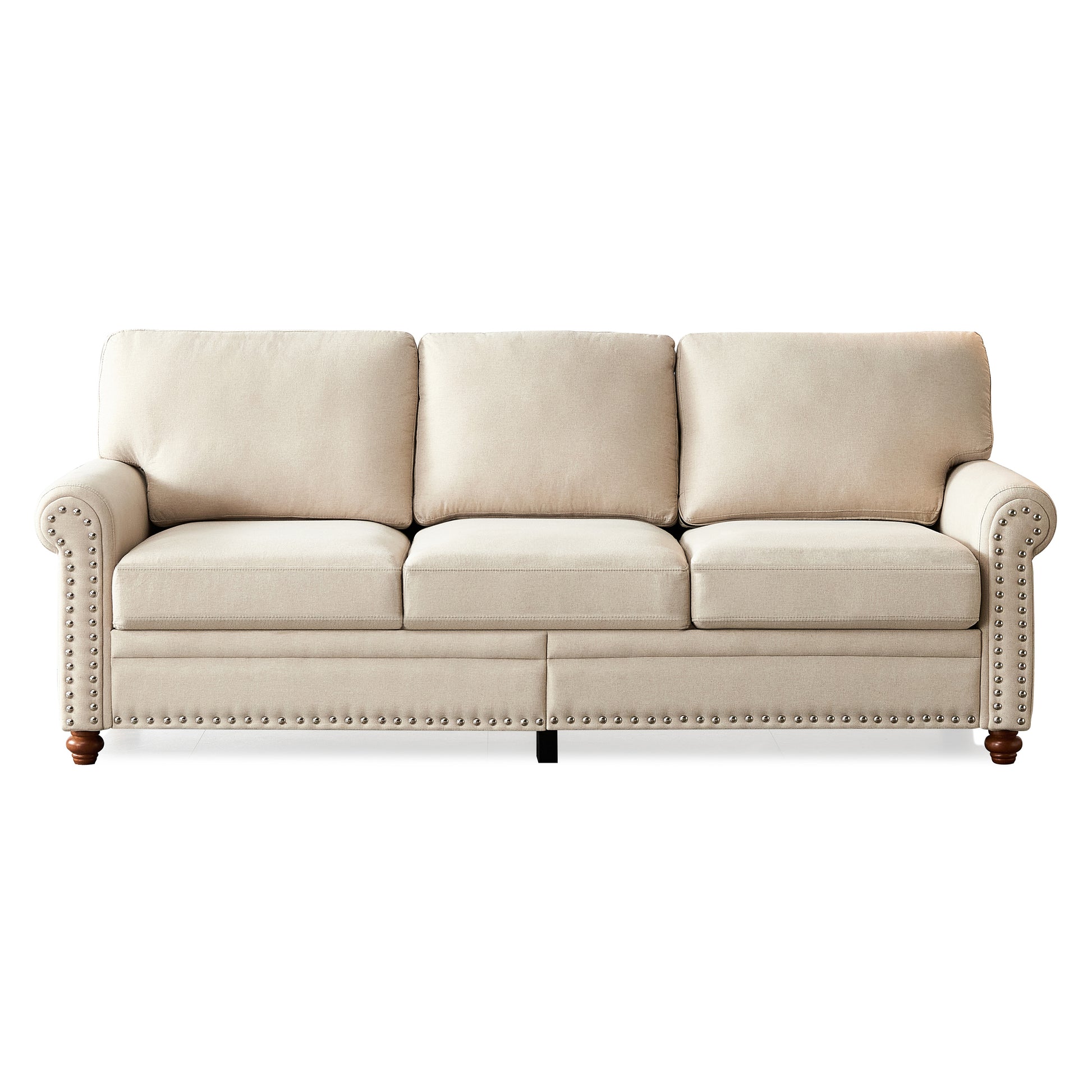 Linen Fabric Upholstery With Storage Sofa Beige Beige Foam Fabric