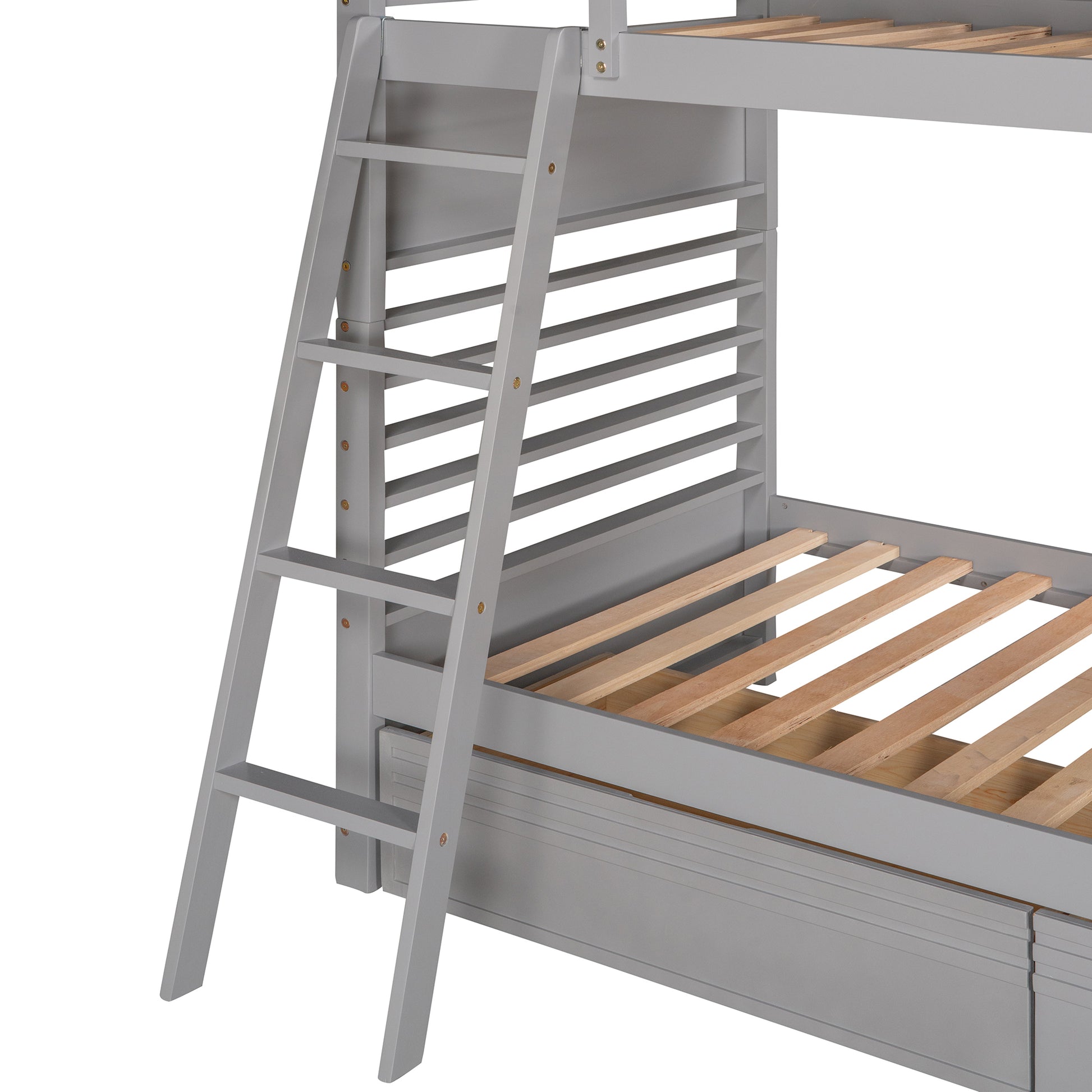 Twin Over Twin Wood Bunk Bed With Two Drawers Gray Gray Solid Wood