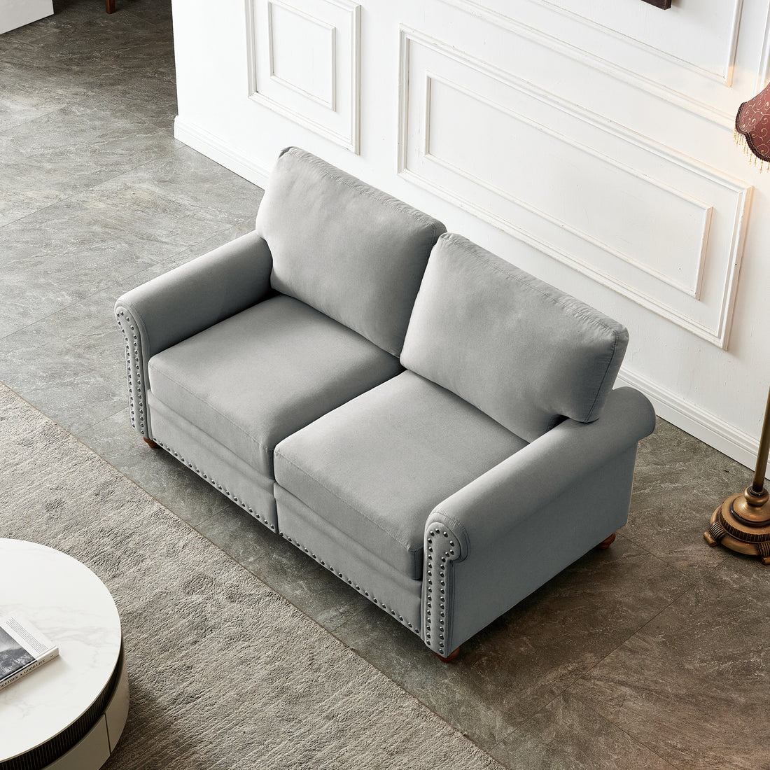 Linen Fabric Upholstery With Storage Loveseat Grey Grey Foam Fabric