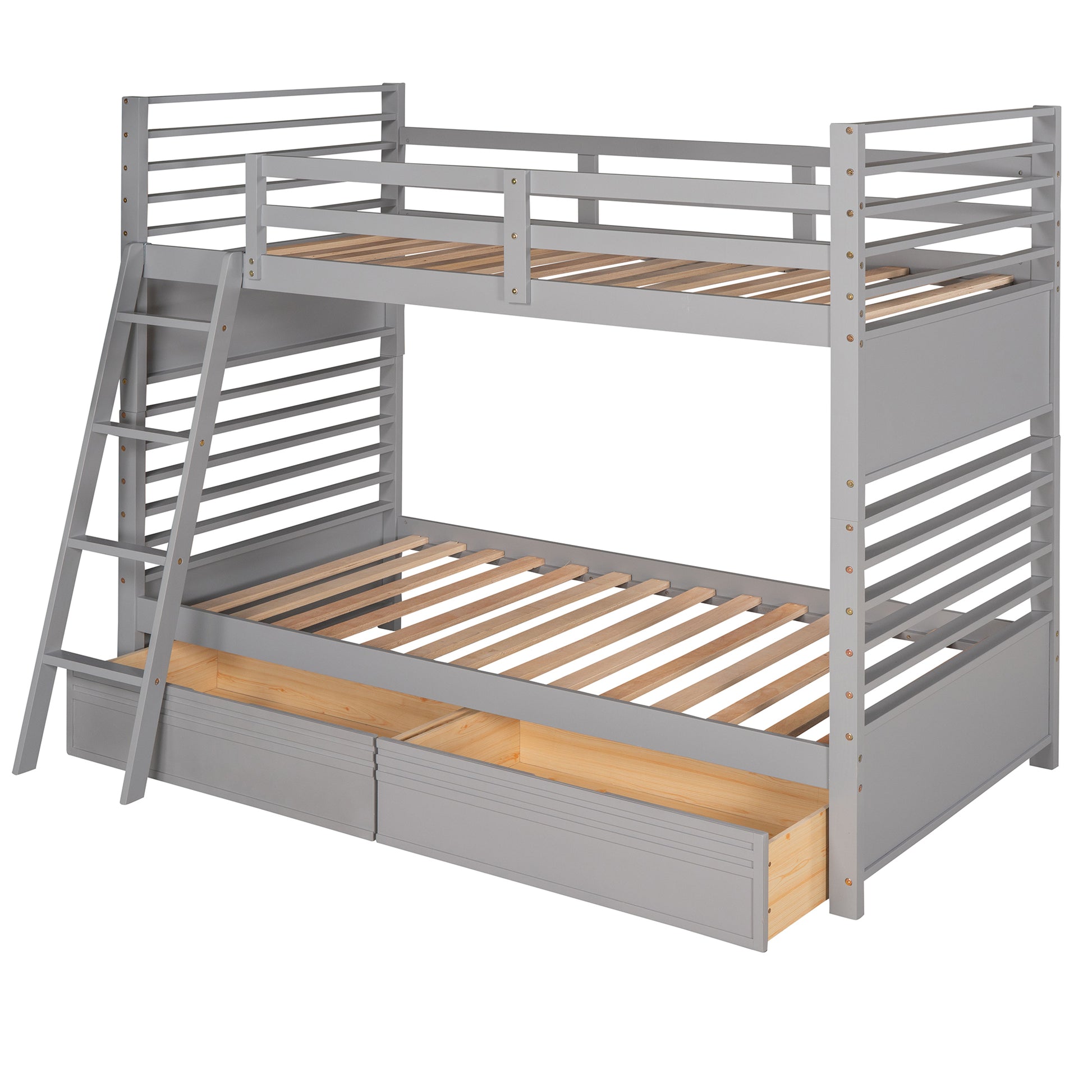 Twin Over Twin Wood Bunk Bed With Two Drawers Gray Gray Solid Wood