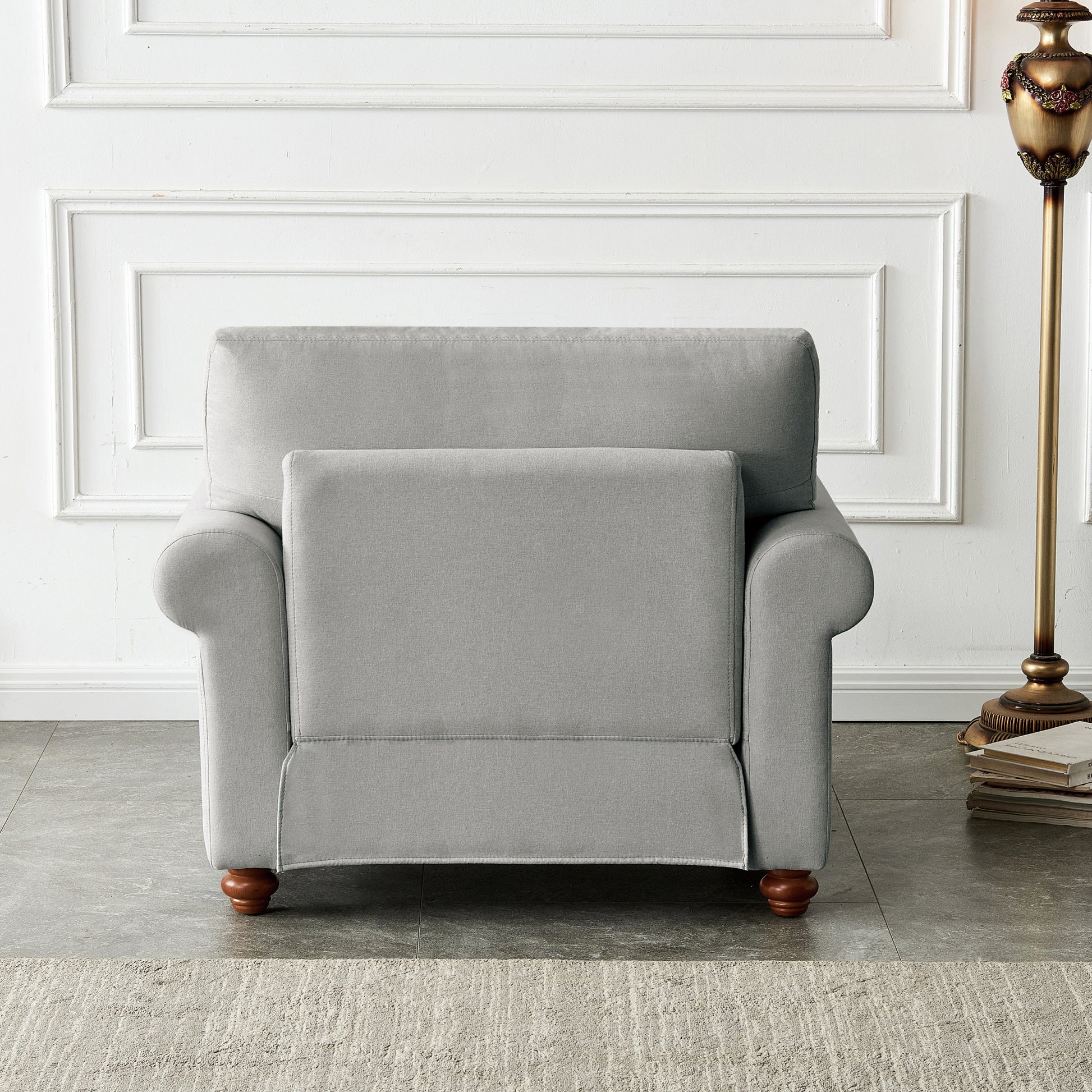 Living Room Sofa Single Seat Chair With Wood Leg Grey Fabric Grey Foam Fabric