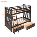 Twin Over Twin Wood Bunk Bed With Two Drawers Espresso Espresso Solid Wood