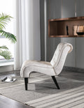 Coolmore Modern Velvet Armless Accent Living Room Chair Leisure Chair,Upholstered Fabric Button Comfortable Chair With Wooden Legs For Bedroom, Living Room, Office Beige Velvet Beige Foam Velvet